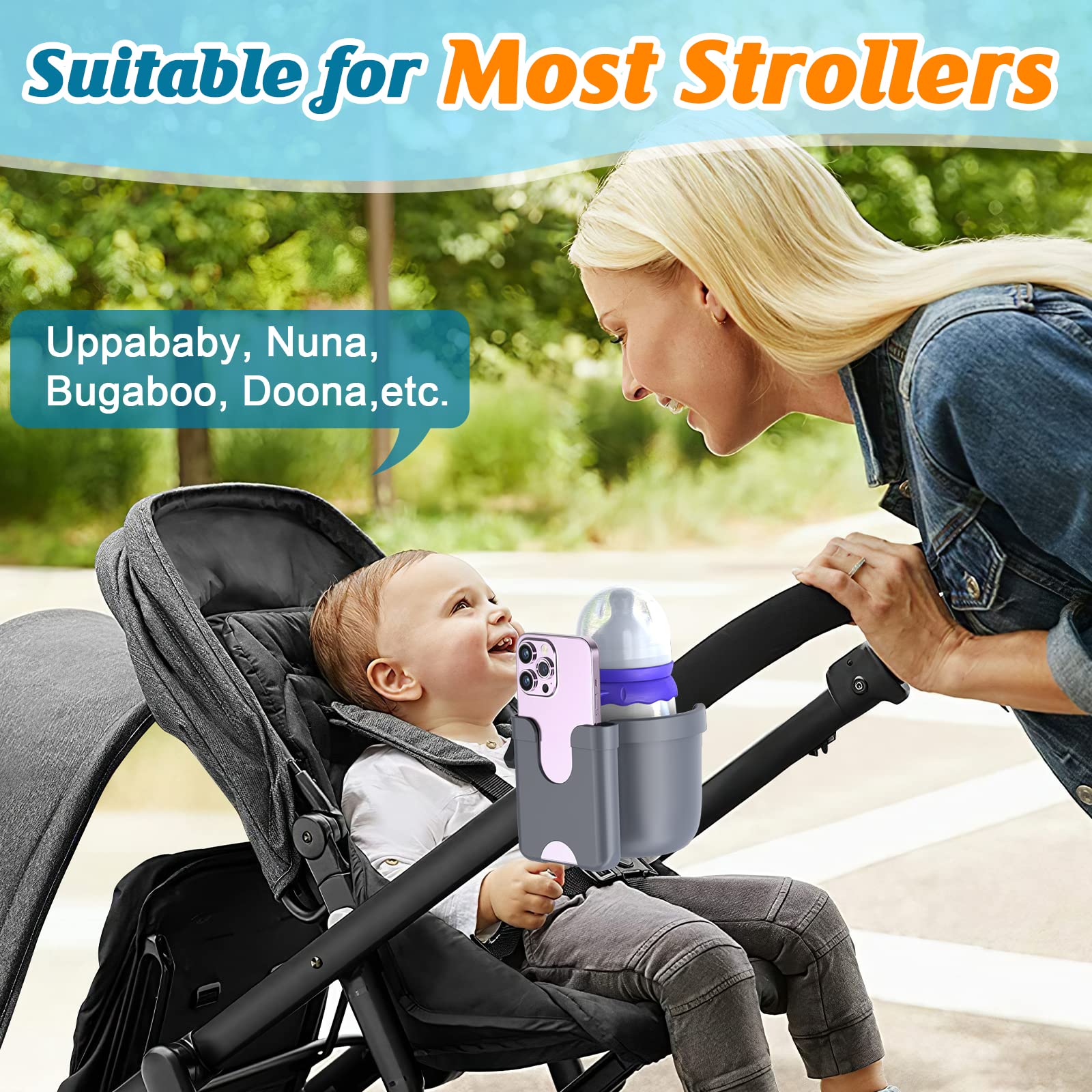 Premium Universal Stroller Cup Holder with Phone Pocket - 2-in-1 Adjustable Bottle Holder for Wheelchairs, Bikes, Walkers & Pushchairs | Perfect for Parents, Caregivers & Outdoor Enthusiasts