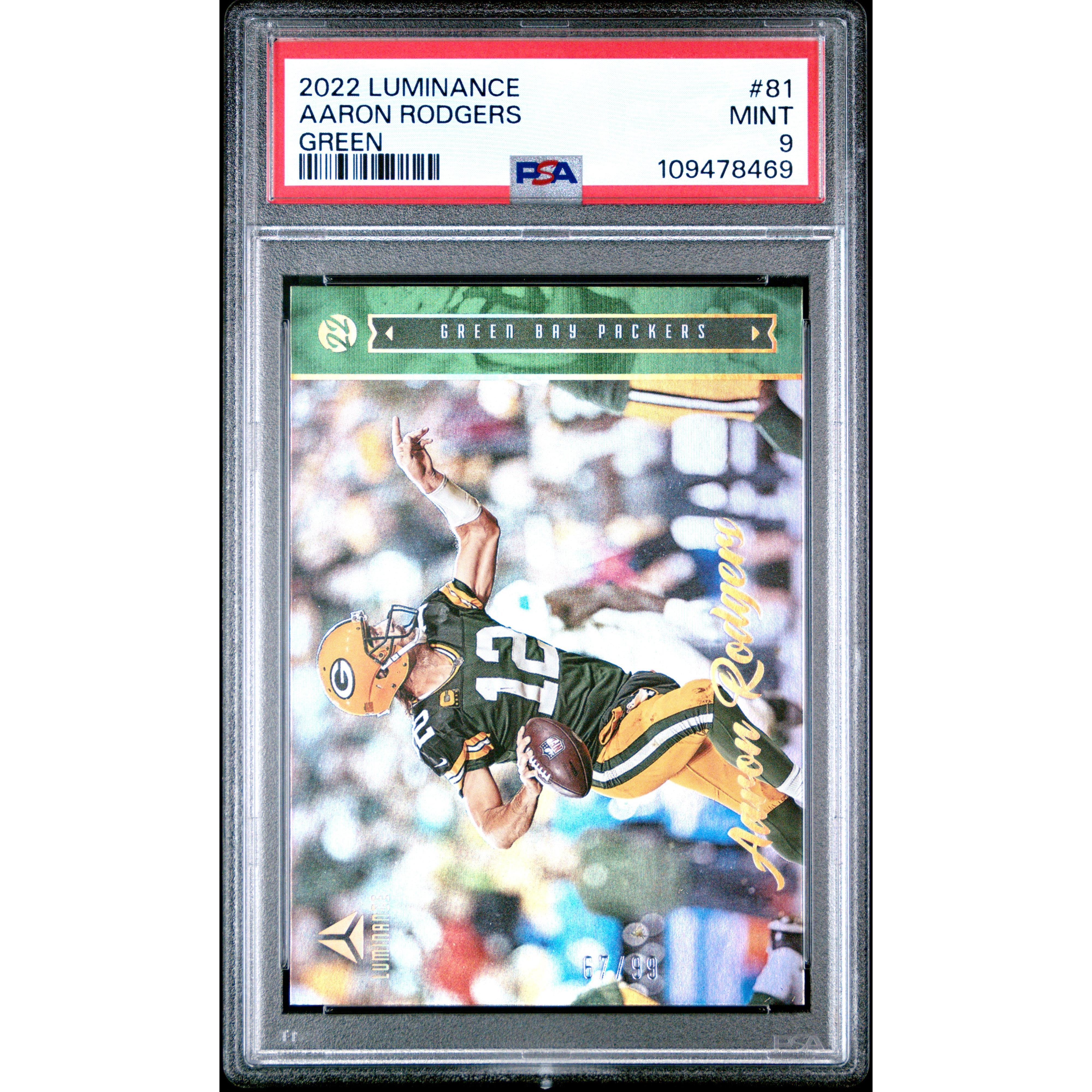 2022 SPORTS LUMINANCE AARON RODGERS GREEN BAY PACKERS #81 PSA 9 GEM MINT Football Trading Card - Perfect for Collectors, Investors & NFL Fans Display