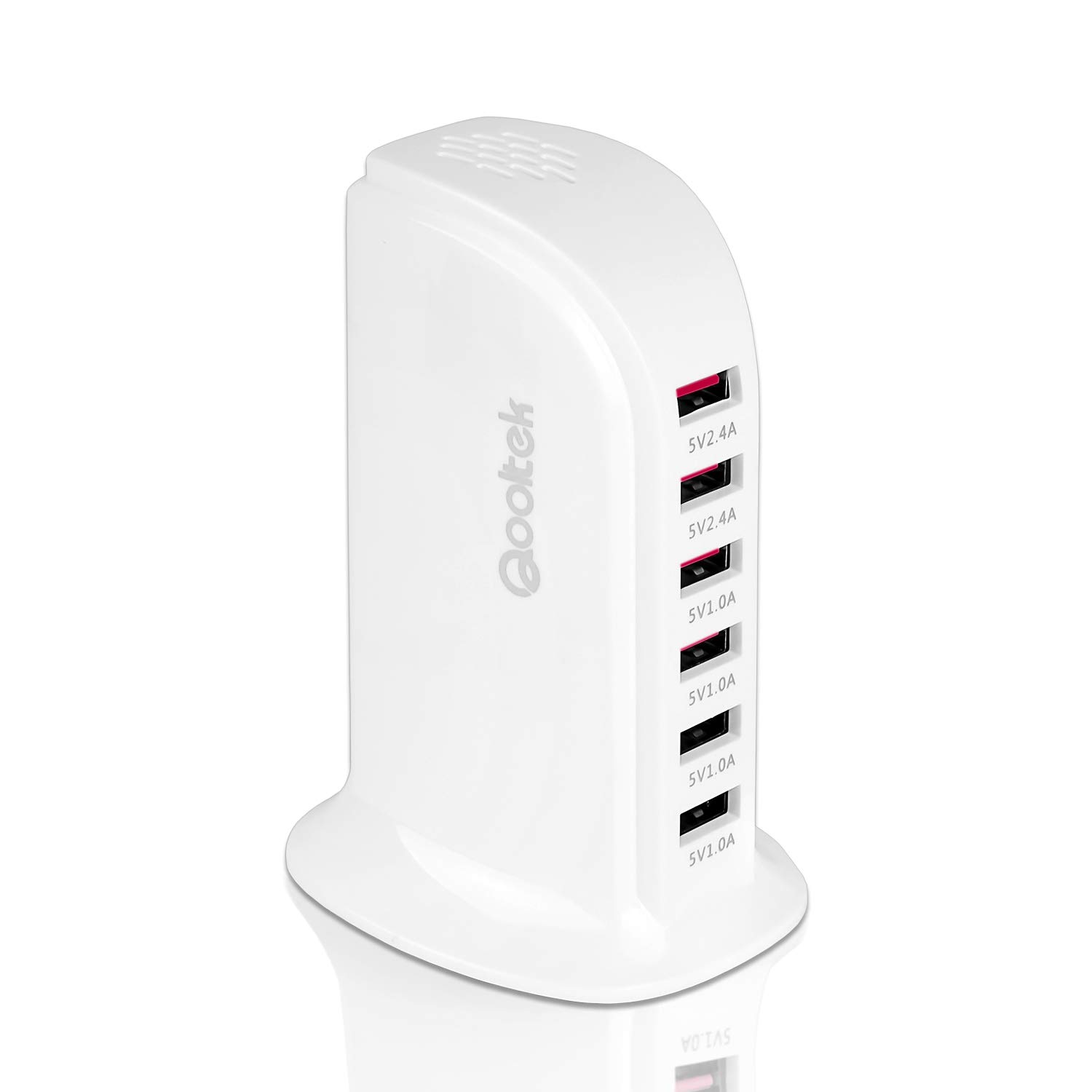 Qooltek 30W 6-Port USB Charging Station - Fast Multi-Port Wall & Desktop Charger for iPhone 15/14/13/12/11/X/8/7, iPad, Samsung Galaxy S23/S22/S21/S20, Tablets & More - Perfect for Home, Office & Travel (White)