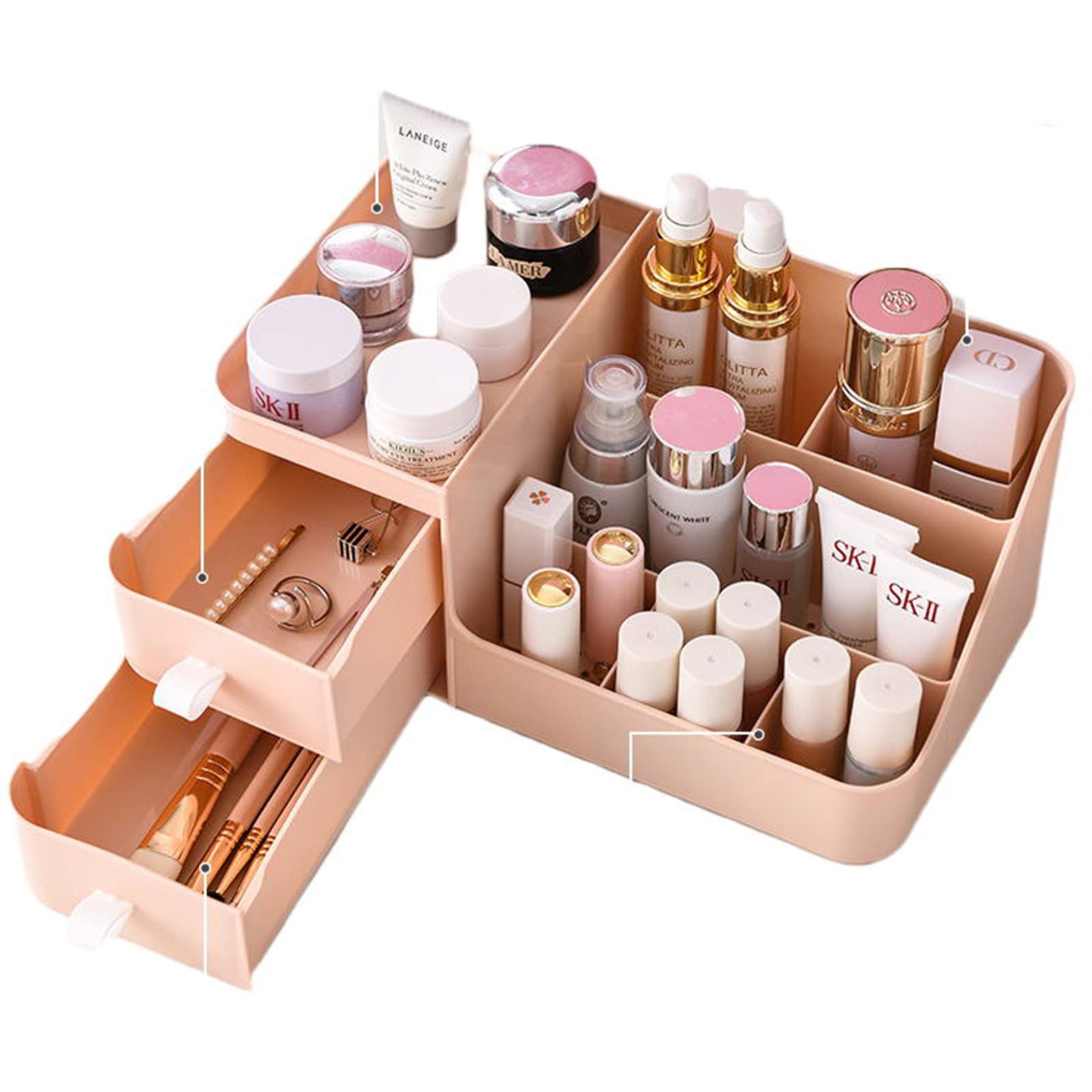 Polar Pink Makeup Vanity Organizer with Drawers - Skin Care & Cosmetic Storage for Lipstick, Eyeshadow, Brushes | Countertop Desktop Beauty Organizer for Bedroom & Bathroom