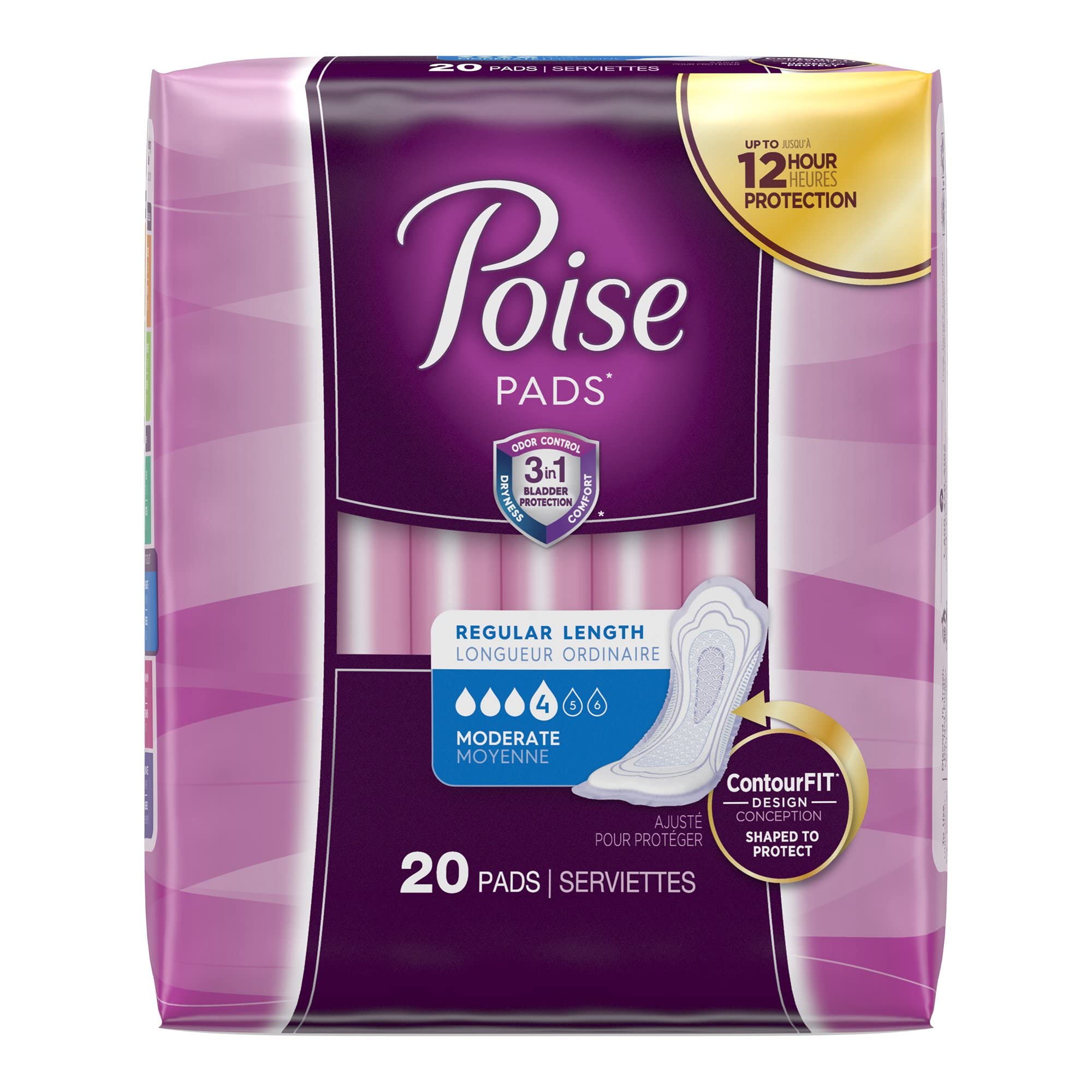 Poise Incontinence Pads for Women, Ultra Thin Bladder Control Pads, 120 Count - Perfect for Light Leakage Protection at Work, Gym, or Travel