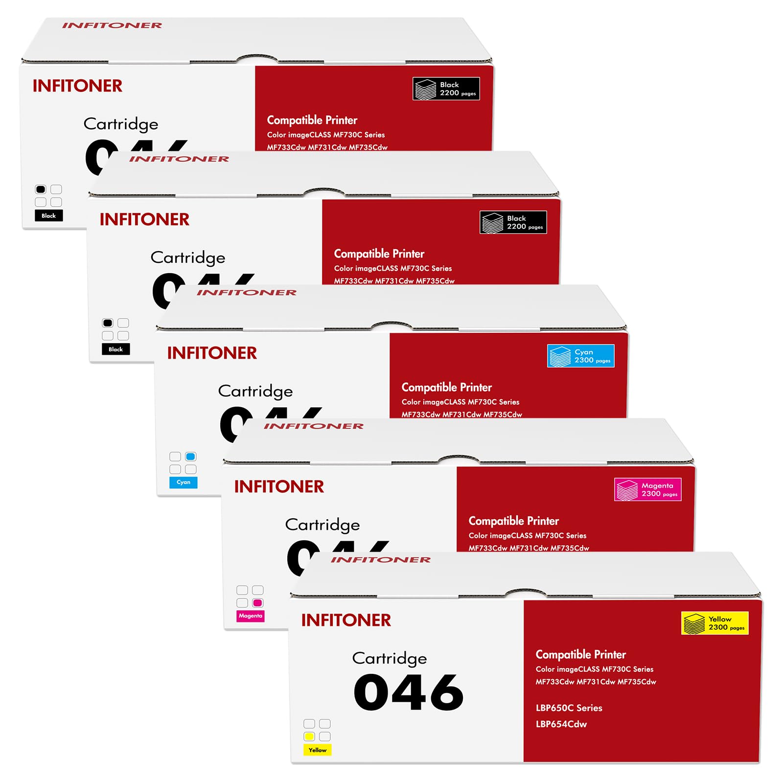 5-Color Replacement Toner Cartridge Set for Canon 046/046H - Compatible with imageCLASS MF733Cdw, MF731Cdw, MF735Cdw & LBP654Cdw Laser Printers (5-Pack) - Perfect for Office Printing, Home Use & Small Business Documents