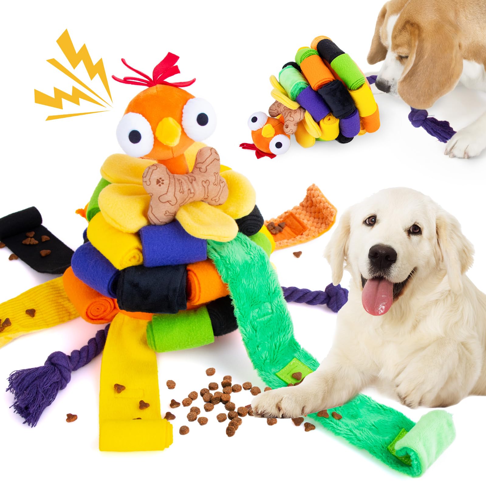 Interactive Snuffle Chicken Dog Toy - Slow Feeder Puzzle Ball for Small, Medium & Large Breeds - Cute Squeaky Enrichment Game for Boredom & Anxiety Relief - Perfect for Halloween, Training & Indoor Playtime