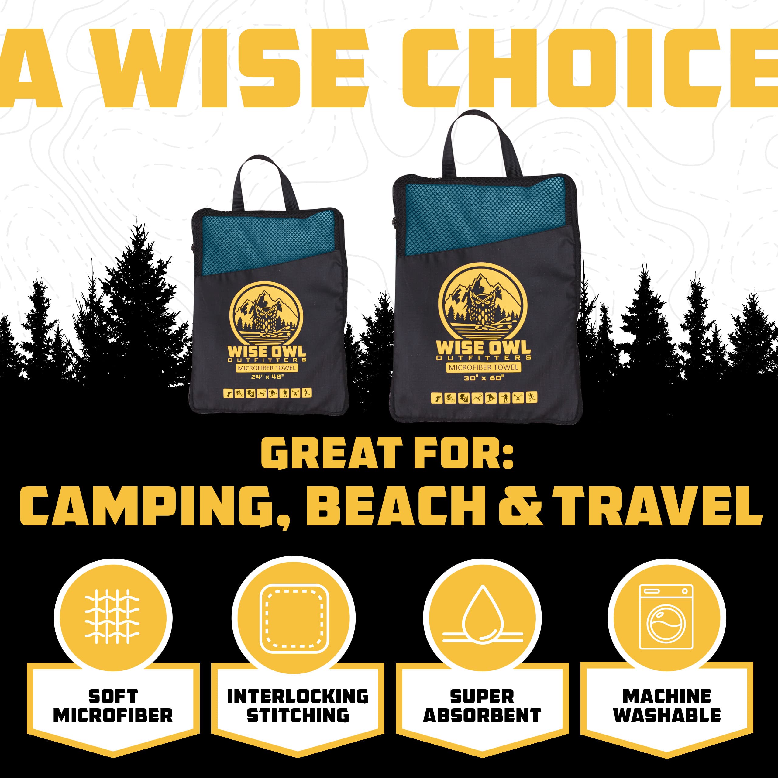 Wise Owl Outfitters Quick-Dry Camping Towel - Lightweight Microfiber Travel Towel for Hiking, Yoga, Gym & Backpacking | Perfect for Outdoor Adventures, Beach Trips & Sports Activities