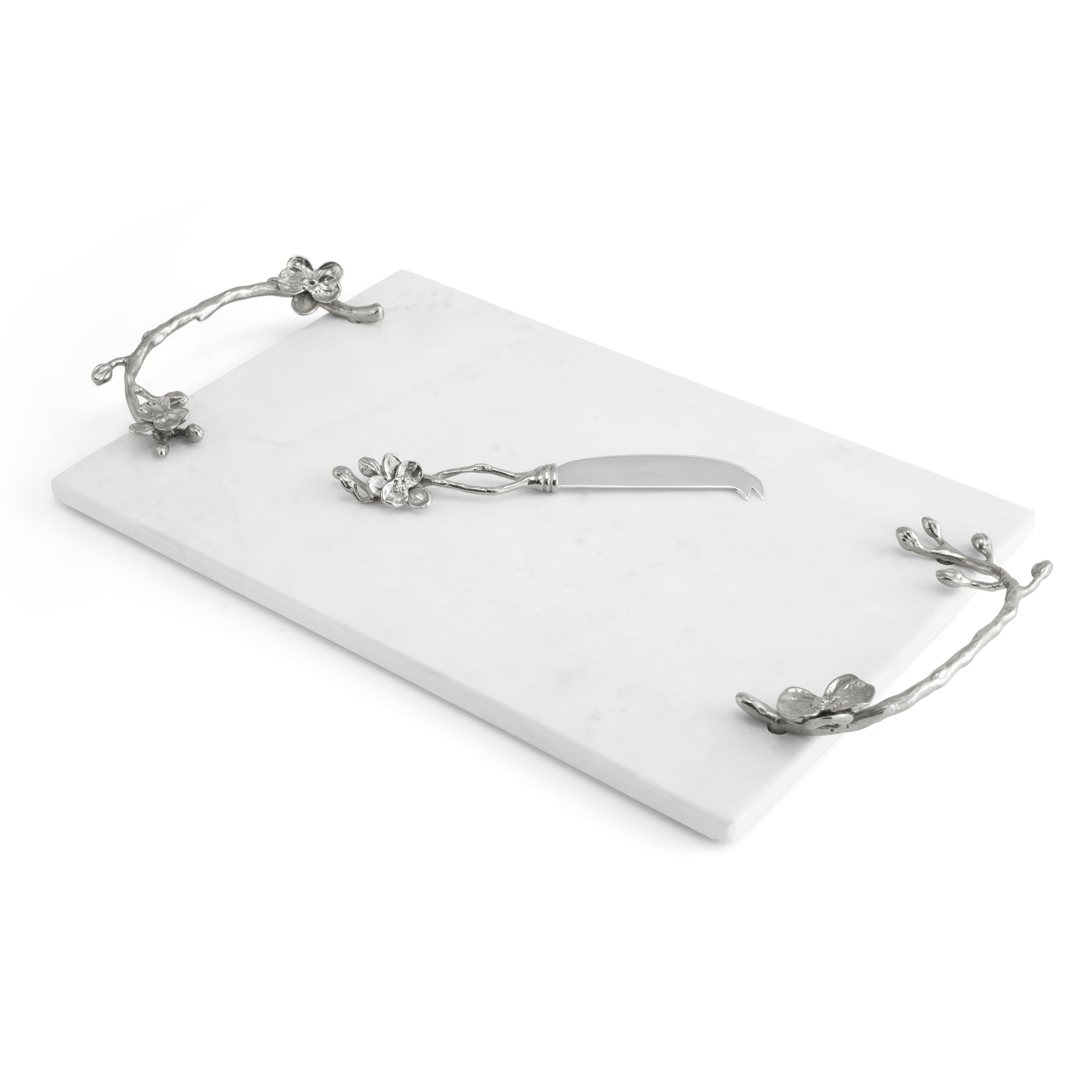 Premium White Orchid Cheese Board Set with Stainless Steel Knife - Elegant Serving Tray for Wine Parties, Charcuterie & Entertaining Guests