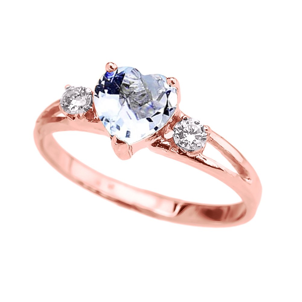 10k Rose Gold March Birthstone Heart Promise Ring with White Topaz - Elegant Proposal & Anniversary Gift for Her, Perfect for Valentine's Day, Engagement & Special Occasions