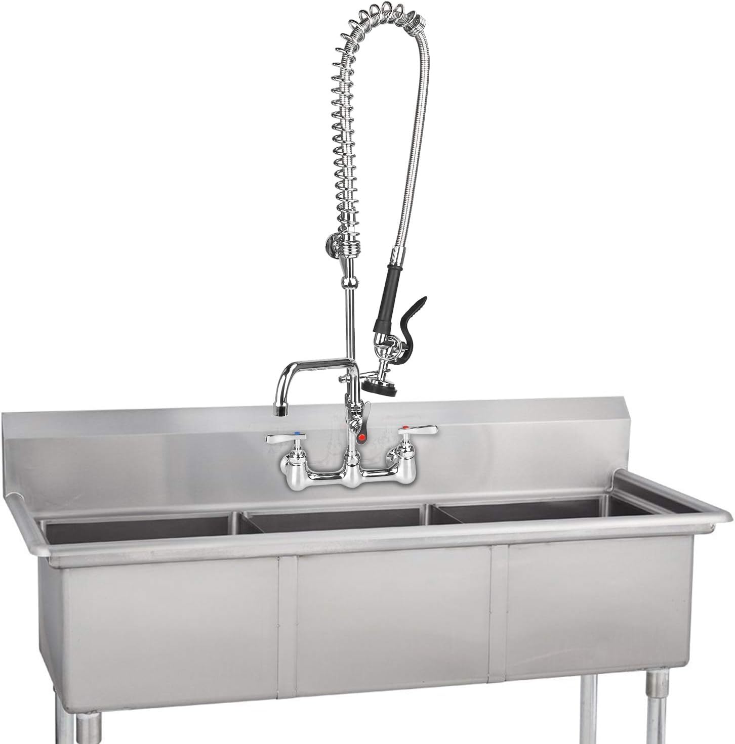 DYVIAHOME 8 Inch Commercial Kitchen Faucet - Wall Mount Sink Faucet with Pull Down Pre-Rinse Sprayer, 12