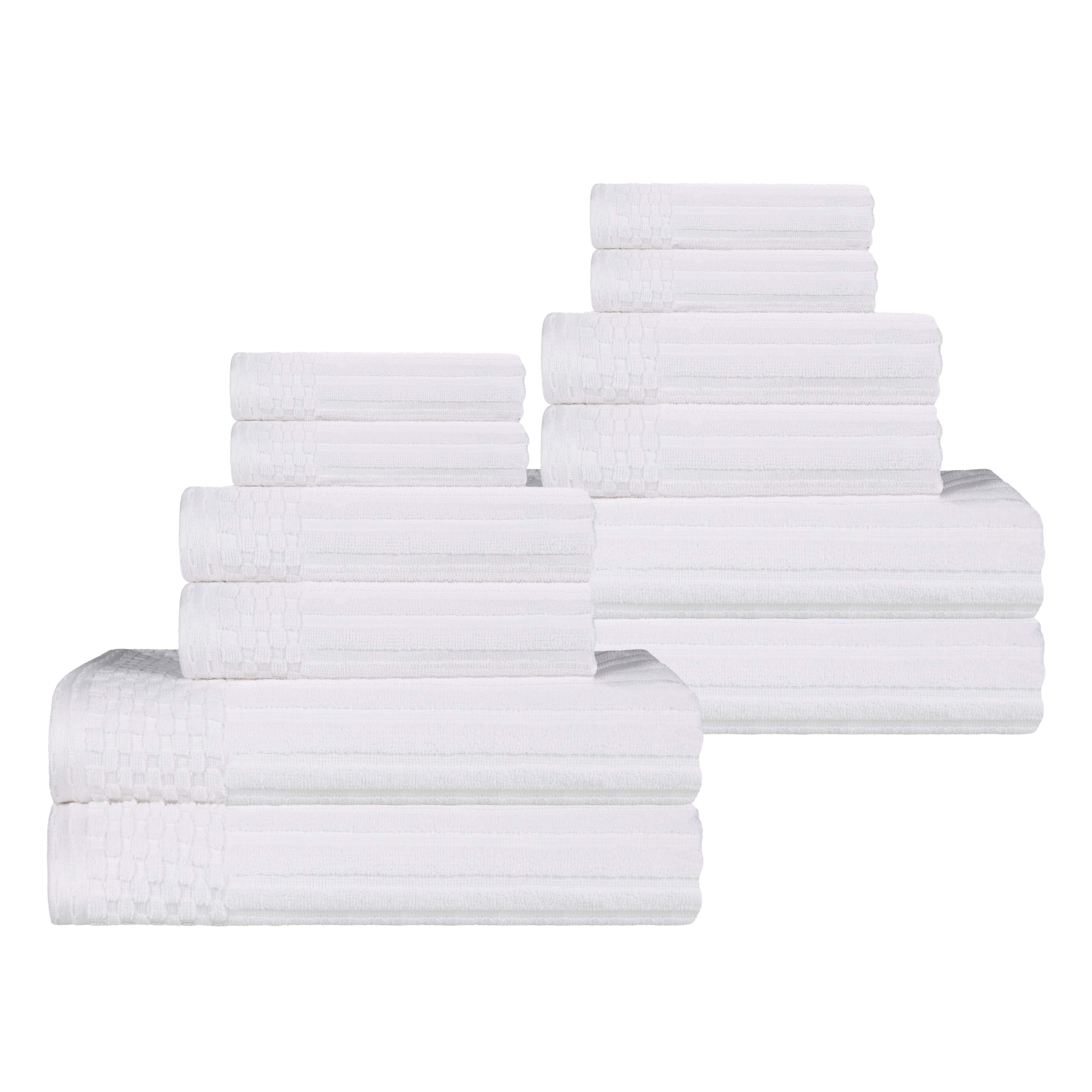 Premium 12-Piece Ribbed Cotton Towel Set - Soft, Absorbent & Medium Weight - Perfect for Bathroom, Spa & Guest Use