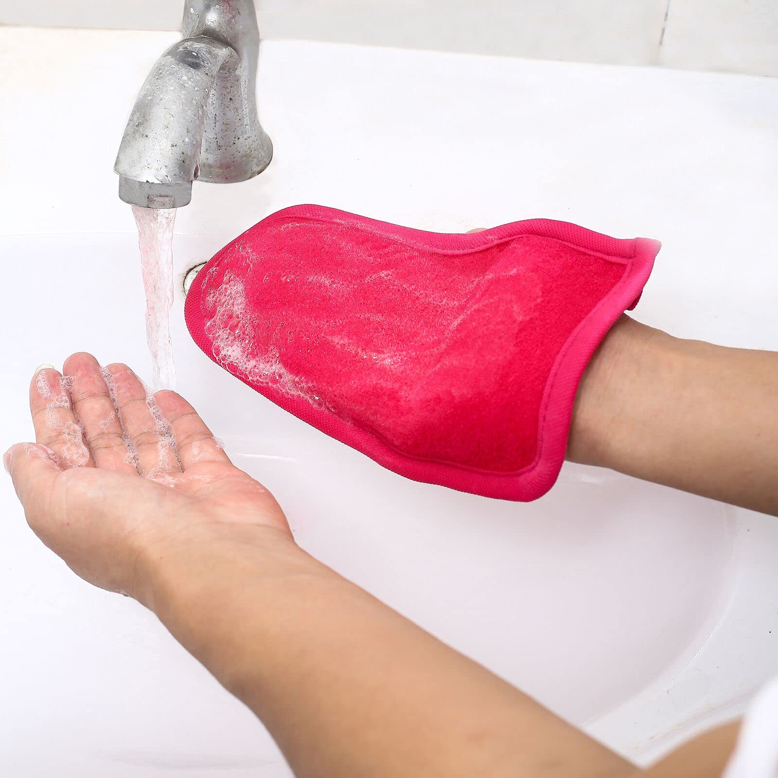 Exfoliating Body Scrub Gloves for Men & Women - Rose Red Dead Skin Remover for Body & Face - Shower Exfoliator for Smooth Skin - Perfect for Spa, Dry Brushing & At-Home Skincare Routine