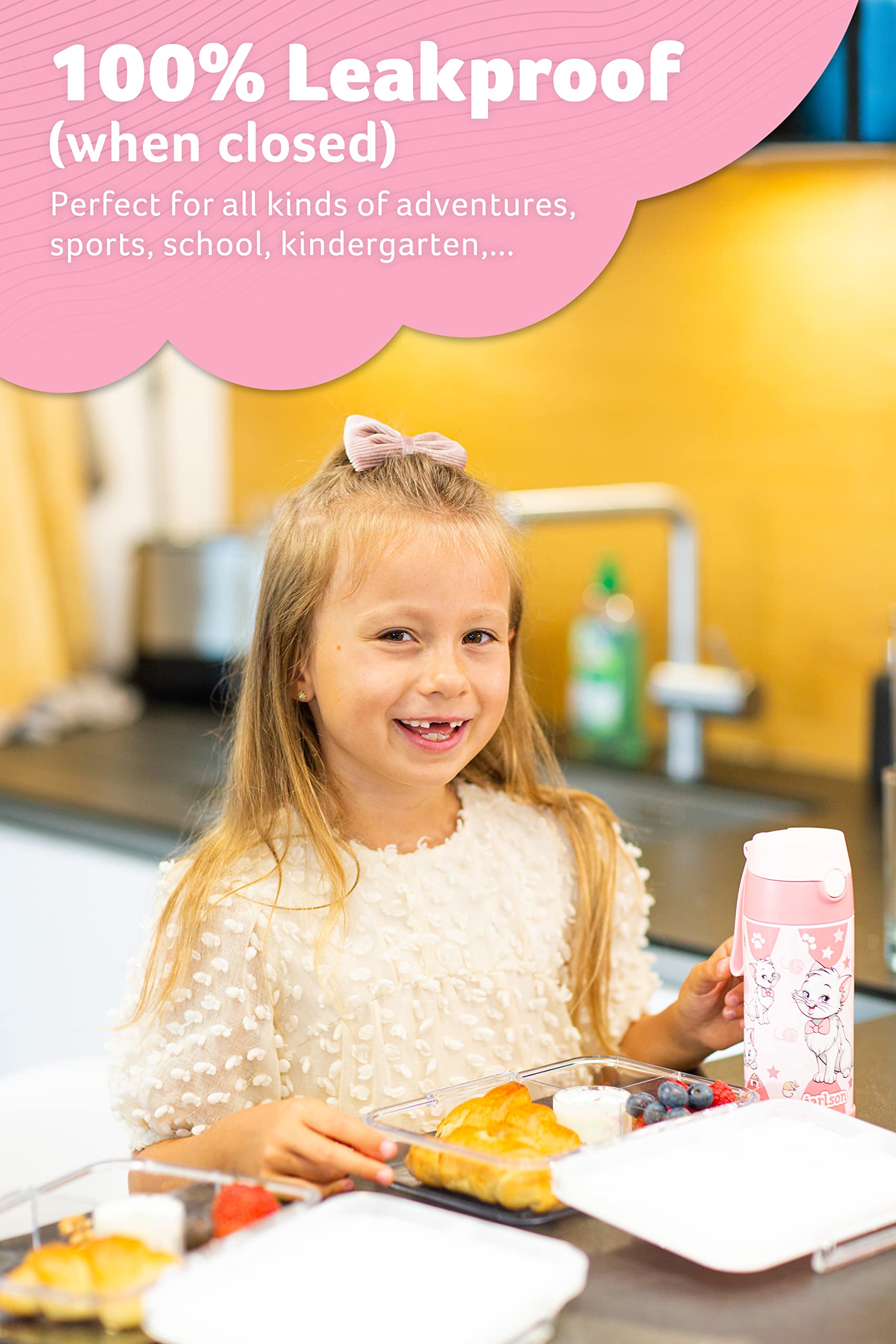 CHARLI Kids Insulated Stainless Steel Water Bottle with Straw - 12oz Leakproof Thermos for Boys & Girls - Cat 'Star' Design - Perfect for School, Sports & Outdoor Activities