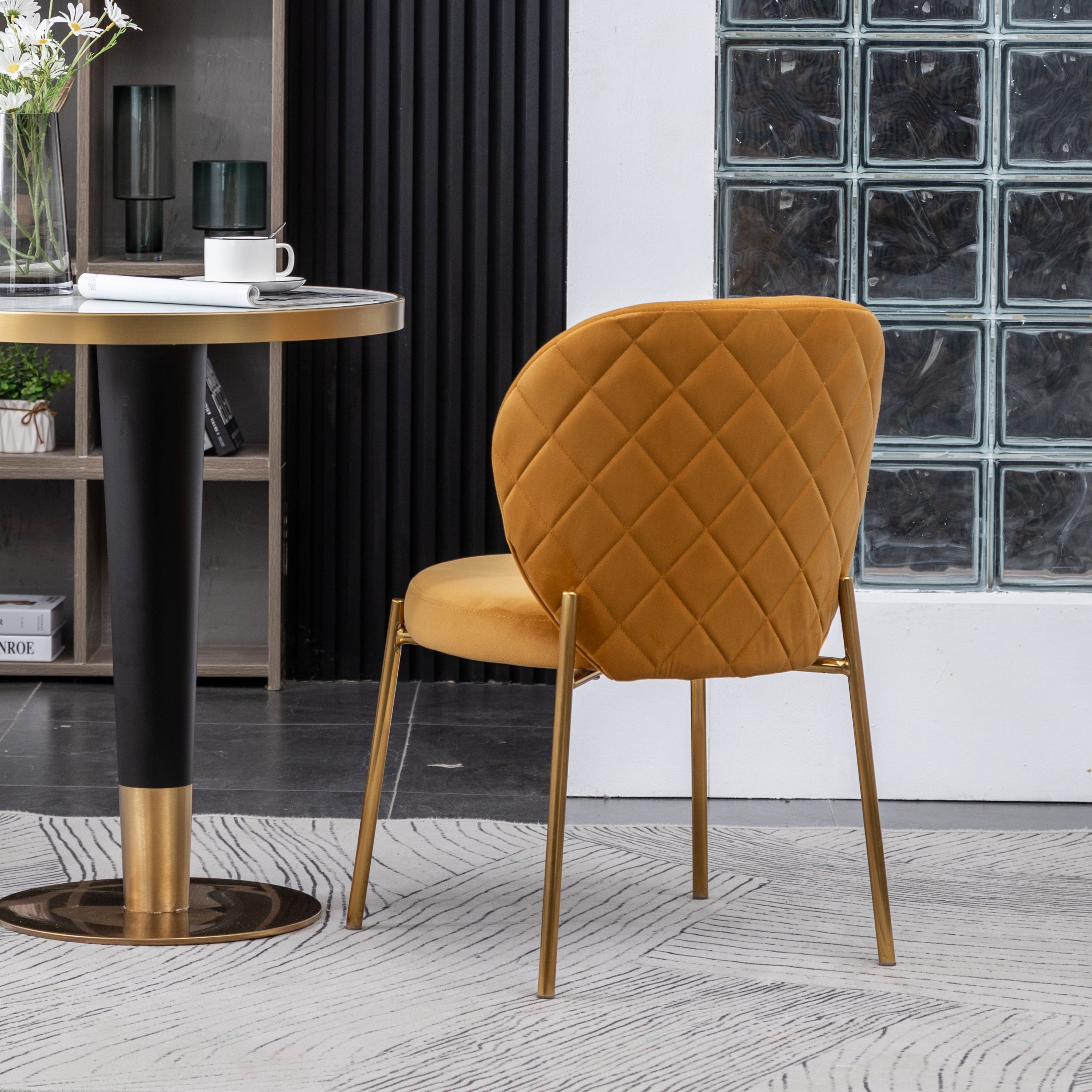 Roundhill Furniture Amoa Contemporary Velvet Upholstered Dining Chairs - Set of 2, Yellow - Modern Comfort for Kitchen, Dining Room & Home Office