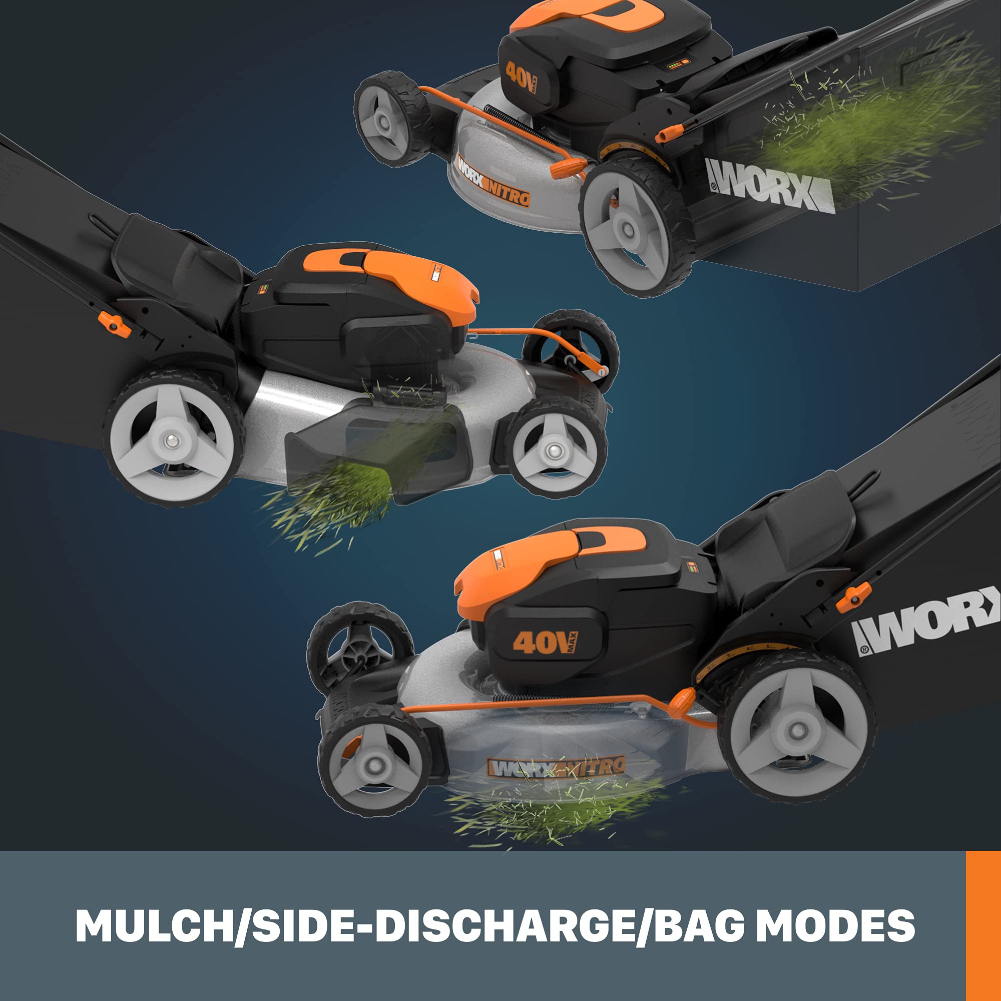 WORX WG751.3 40V Cordless Lawn Mower with 2x 4.0Ah Batteries - 20 Inch Cutting Width, Power Share Compatible (Black/Orange) - Perfect for Medium to Large Yards, Landscaping & Professional Lawn Care