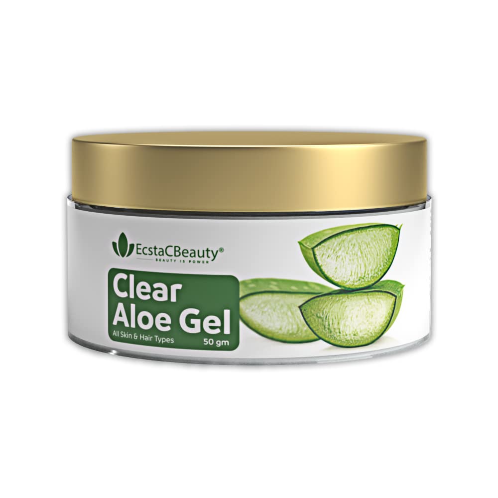 EcstaCBeauty Pure Aloe Vera Gel for Face, Skin & Hair - Hydrating & Soothing Aloe Gel with Vitamin E | 100% Natural, Paraben-Free Skincare & Haircare Solution | Suitable for All Skin Types | Perfect for Sunburn Relief, Daily Moisturizing & Hair Conditioning (50g)