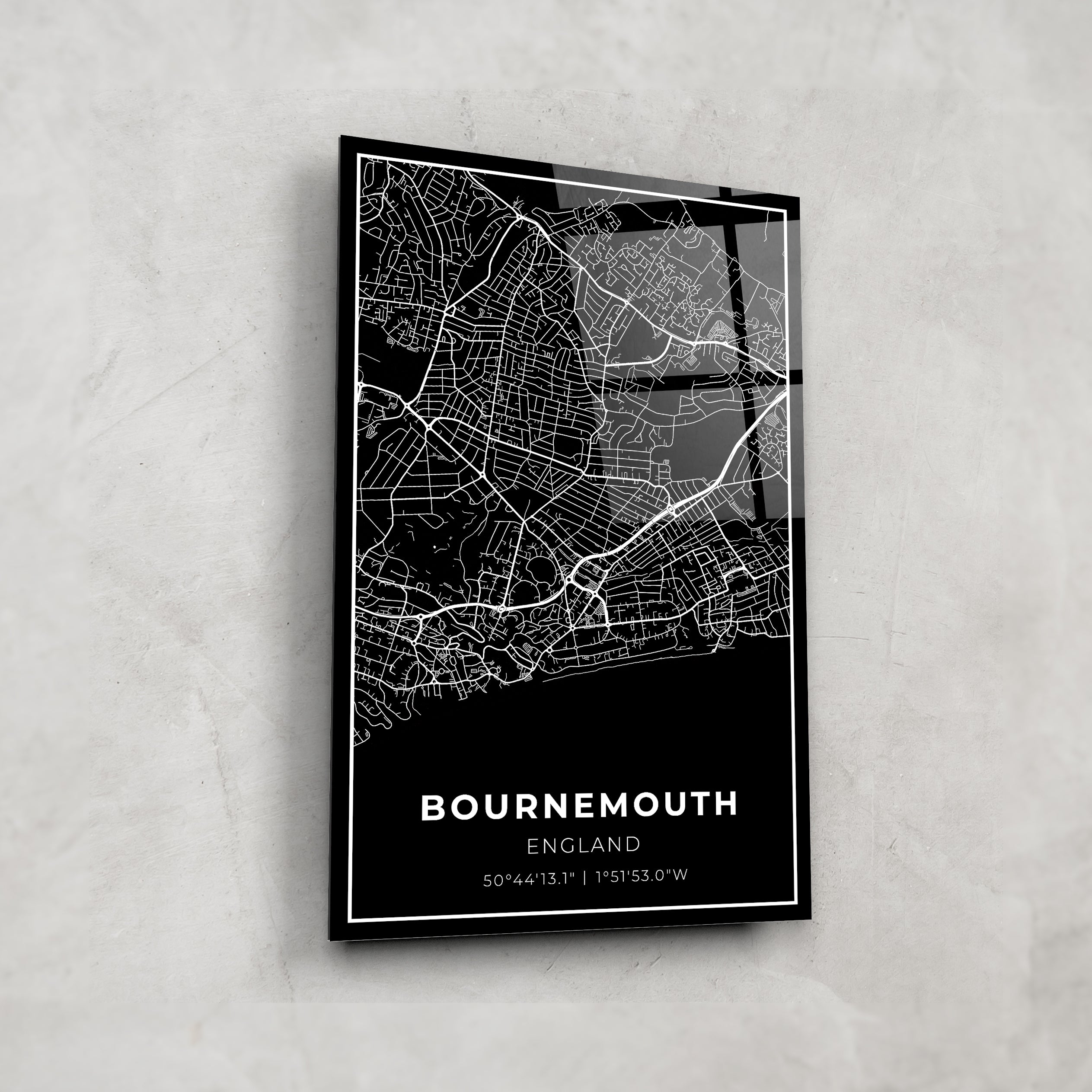 Bournemouth Map Glass Wall Art - Elegant Coastal City Decor for Home & Office - Perfect for Living Room, Bedroom, or Gift