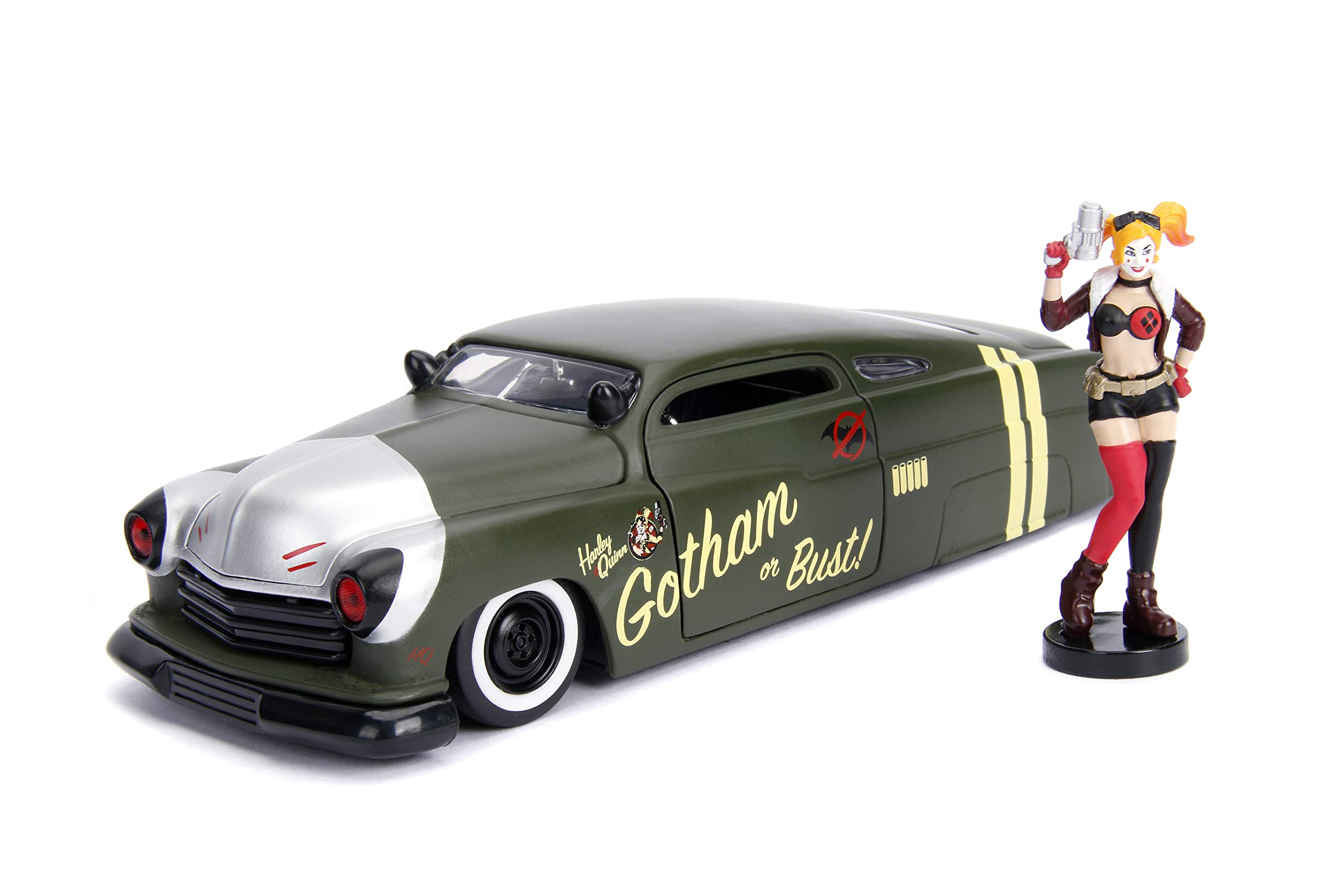 JADA TOYS 1/24 Scale Mercury 1951 & Harley Quinn Action Figure - Collectible Die-Cast Model Car with DC Comics Character for Display & Gifts