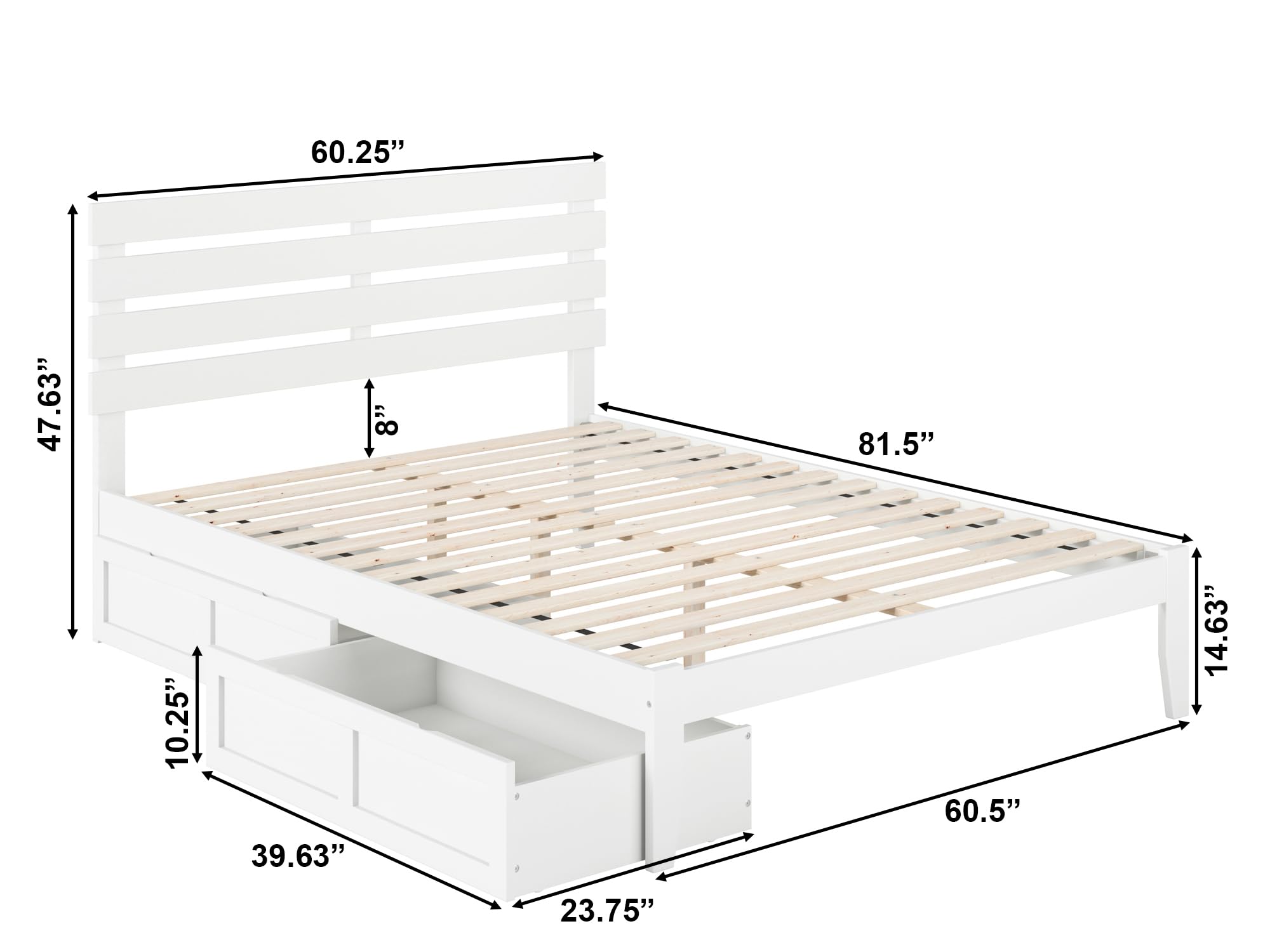 AFI Oxford Queen Size Platform Bed with Storage Drawers & USB Charging Station, White - Modern Bedroom Furniture with Underbed Storage for Small Spaces & Nightstand Charging Convenience
