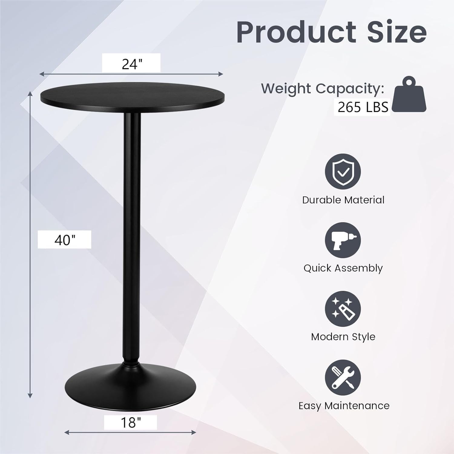 Moccha Pub Bar Table - 40-Inch Tall Round Cafe Table with 24-Inch MDF Tabletop & Metal Base, Modern Cocktail Table for Dining Room, Living Room, Bistro, Restaurant, Home, Black - Perfect for Small Spaces, Patio, and Outdoor Entertaining