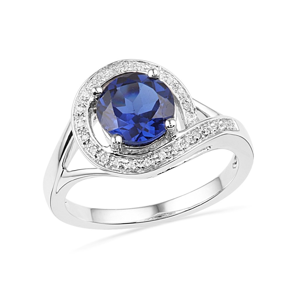 D-GOLD Sterling Silver Lab-Created Blue Sapphire & Diamond Engagement Ring 1.93cttw - Perfect for Proposals, Anniversaries & Special Occasions