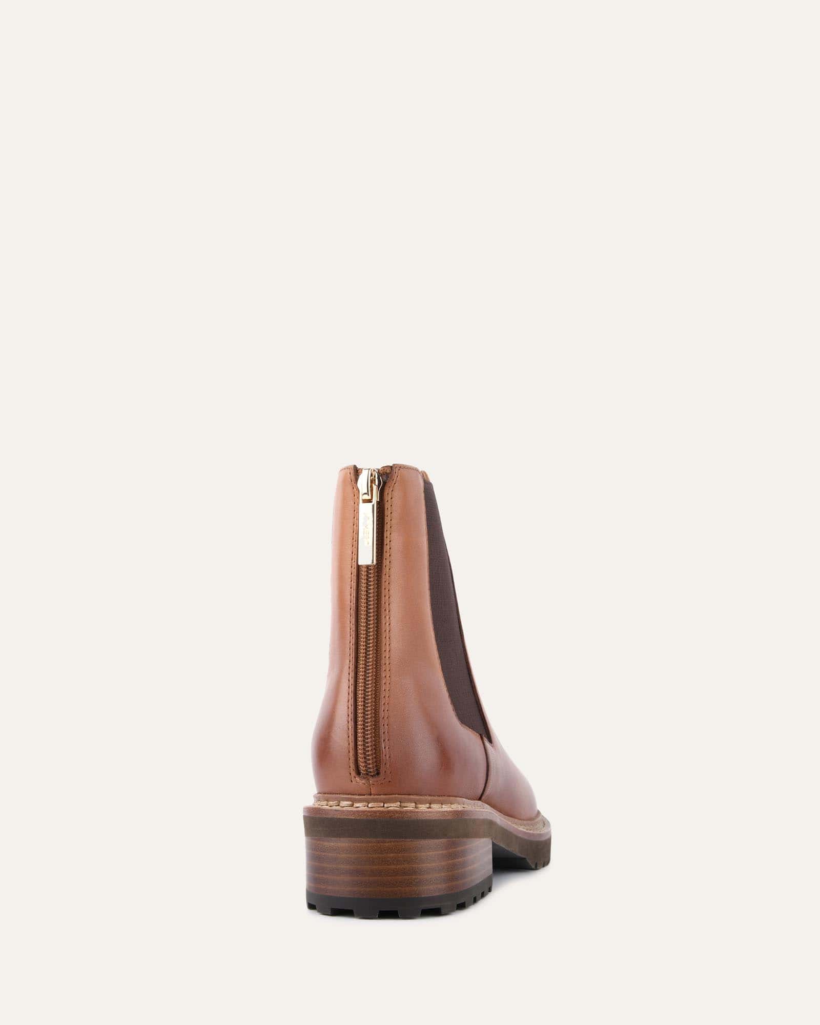 Samira Flat Ankle Boots - Genuine Brandy Leather Women's Shoes for Casual Wear & Office Outfits
