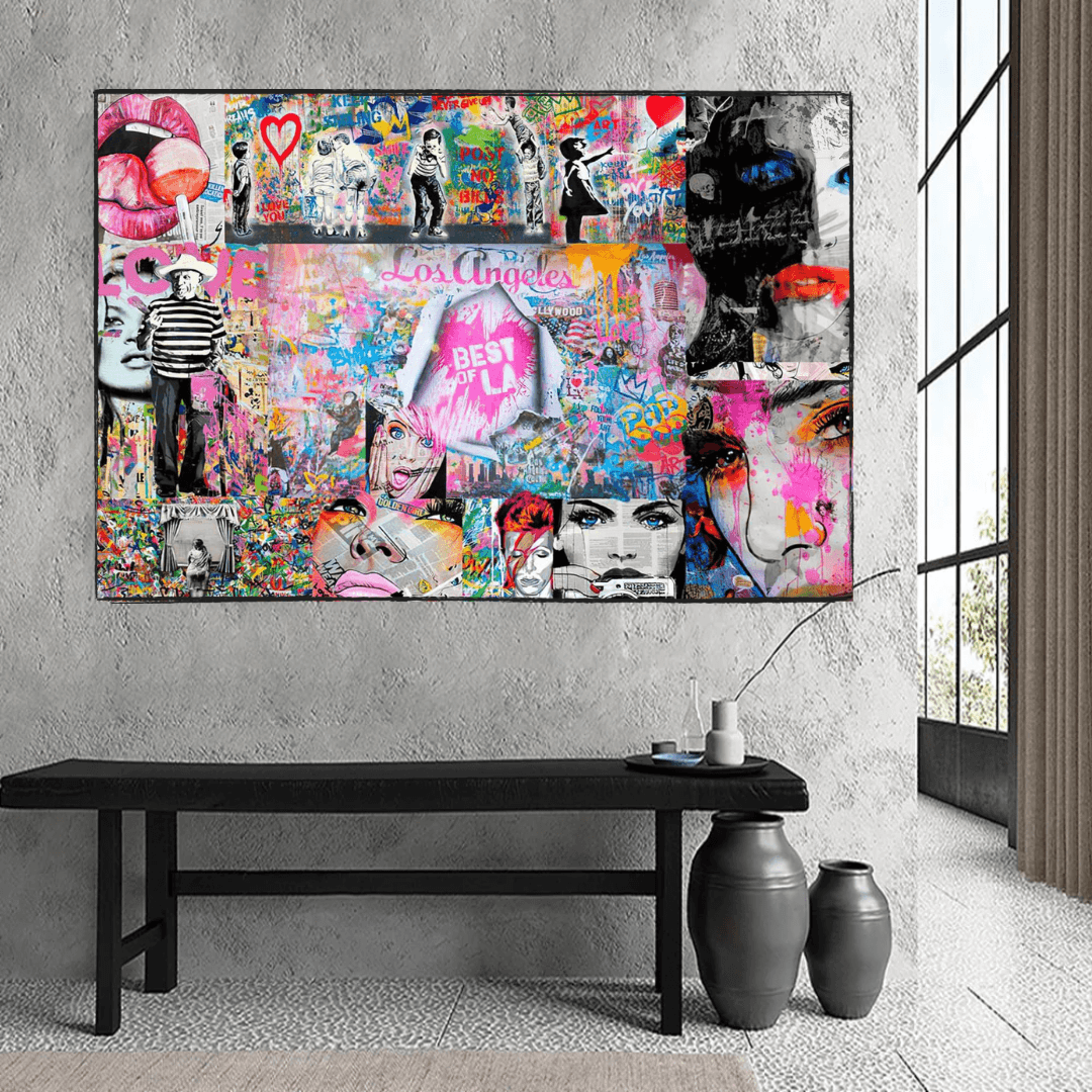 Banksy Los Angeles Hollywood Canvas Wall Art - Urban Street Art Decor for Living Room, Bedroom & Office - Unique Gift for Art Lovers