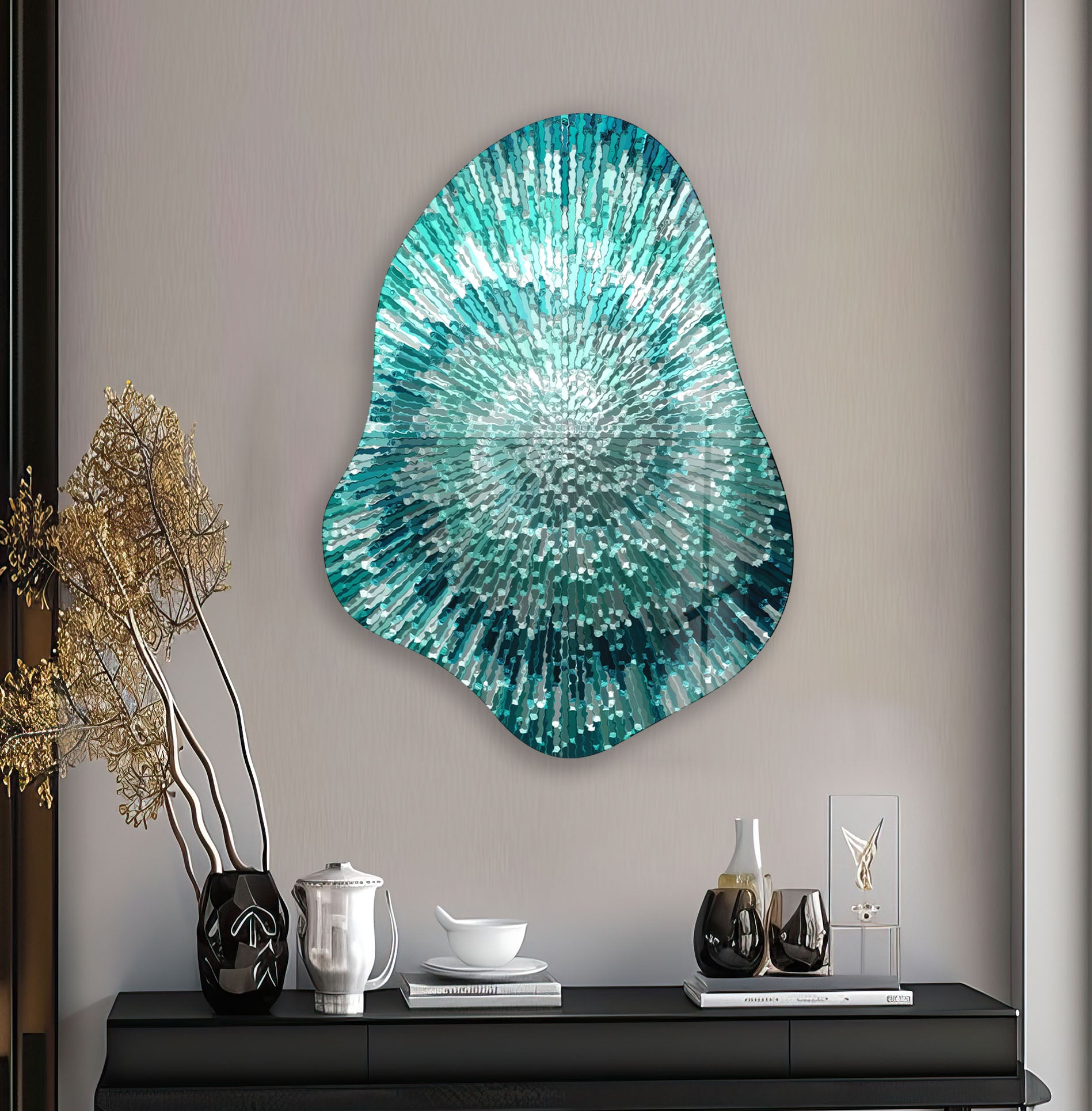 Abstract Turquoise Helix Glass Wall Art - Handmade Modern Decor for Living Room, Bedroom & Office - Unique Home & Office Decoration