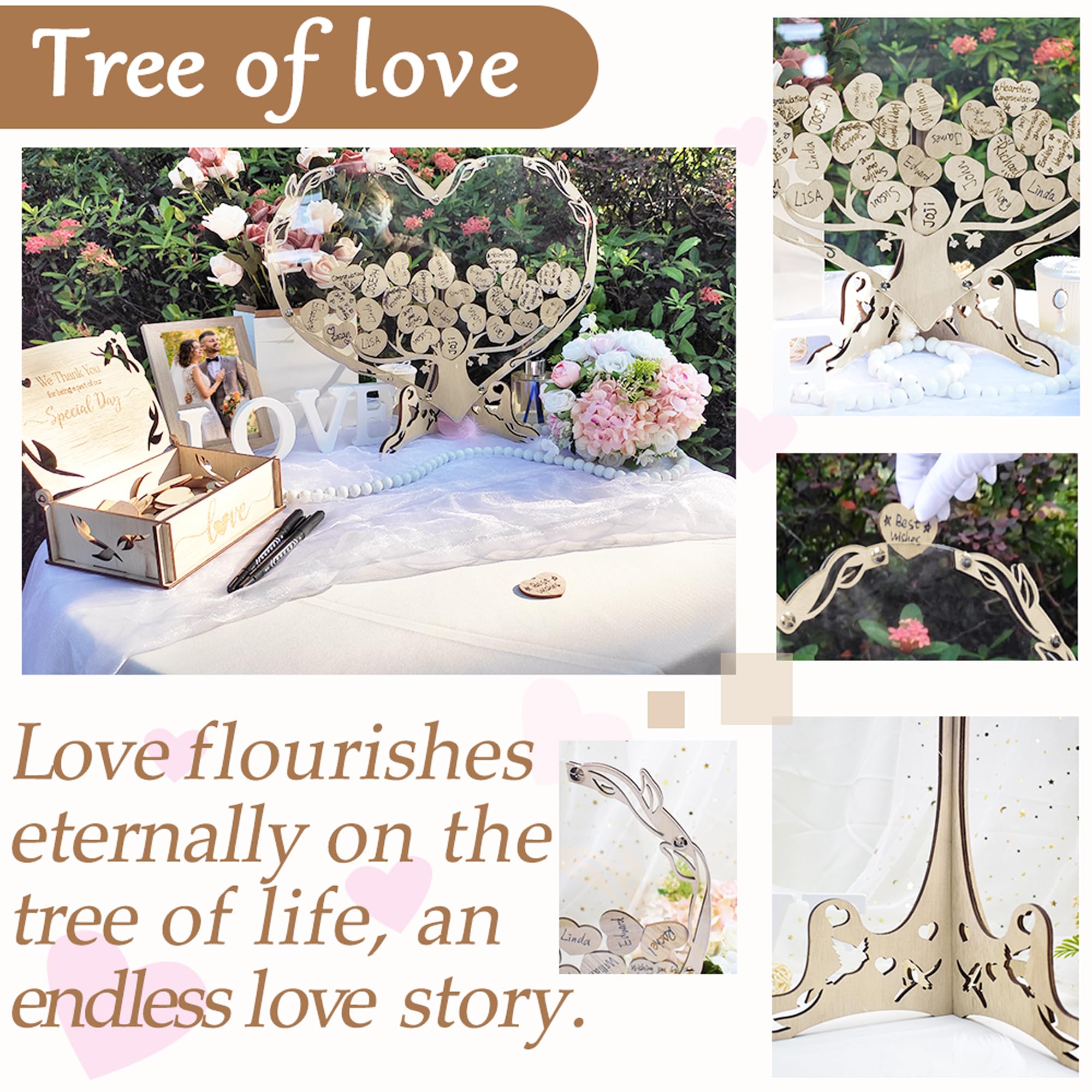 Rustic Wooden Tree of Life Wedding Guest Book Alternative - Heart Shaped Drop Box with Picture Frame for Wedding Decorations & Gifts | Perfect for Wedding Guest Signatures, Valentine's Day Presents & Rustic-Themed Weddings