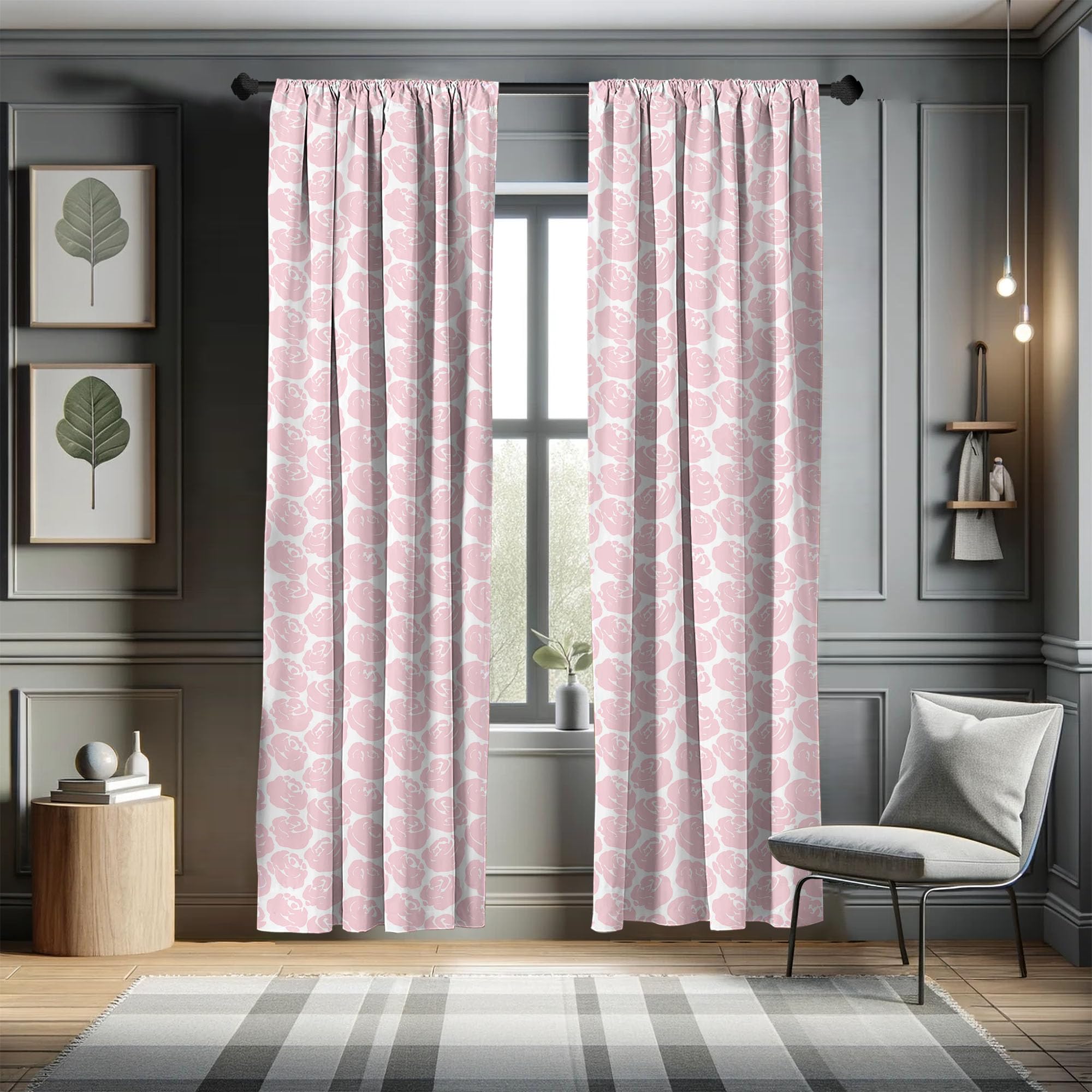 Ambesonne Floral Window Curtains Set of 2 - Rose Silhouette Abstract English Garden Print Lightweight Sheer Drapes with Rod Pocket 28