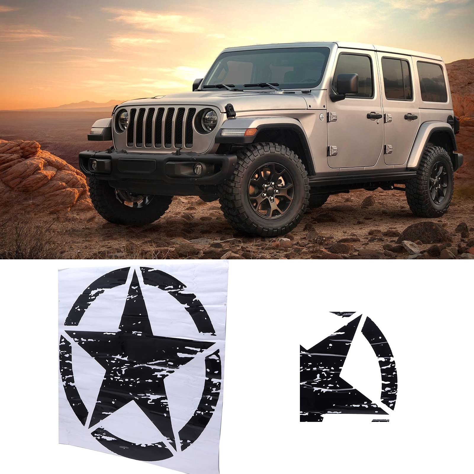 19.7in Black Star Car Body Sticker Decal for Jeep Wrangler JK CJ TJ YJ - Durable Vinyl Decoration for Off-Road Adventure & Custom Car Styling