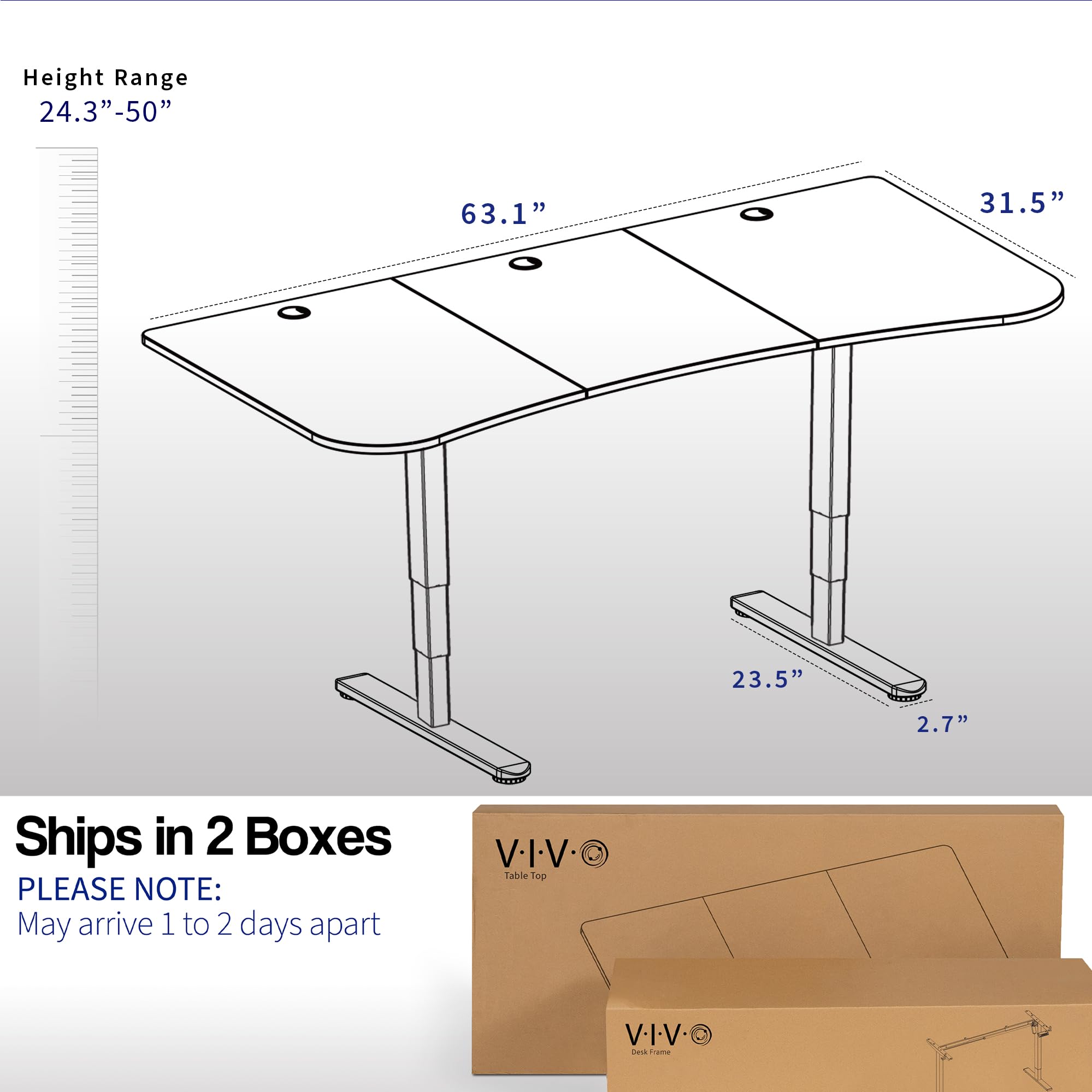 VIVO Electric 63 x 32 Inch Adjustable Height Standing Desk - Dual Motor Memory Controller, Rustic Brown Wood Top & Black Frame (DESK-KIT-2B1N) - Perfect for Home Office, Gaming Setup & Workspace Ergonomics