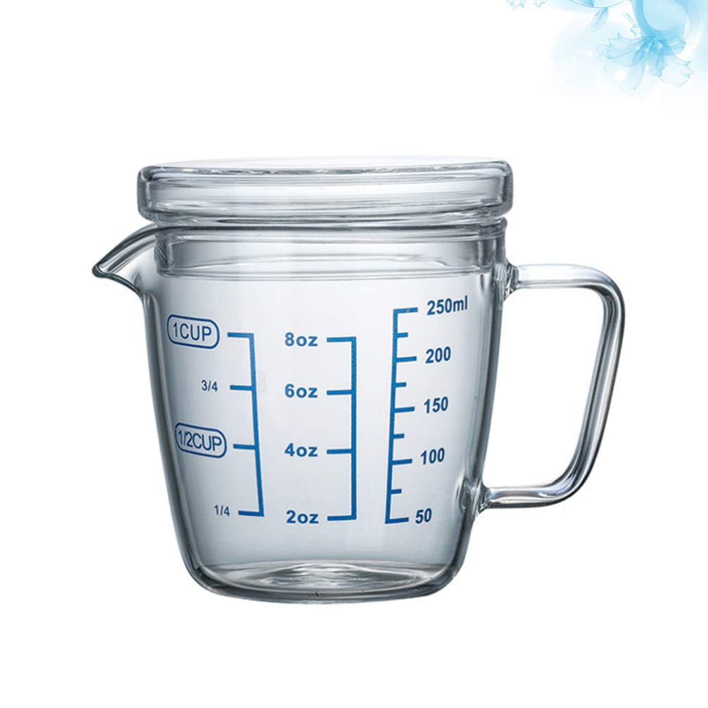 Heat Resistant Glass Measuring Cup with Lid - 250ml, Microwave Safe, Easy to Read Scale Markings - Perfect for Baking, Cooking, and Liquid Measurement in Kitchen