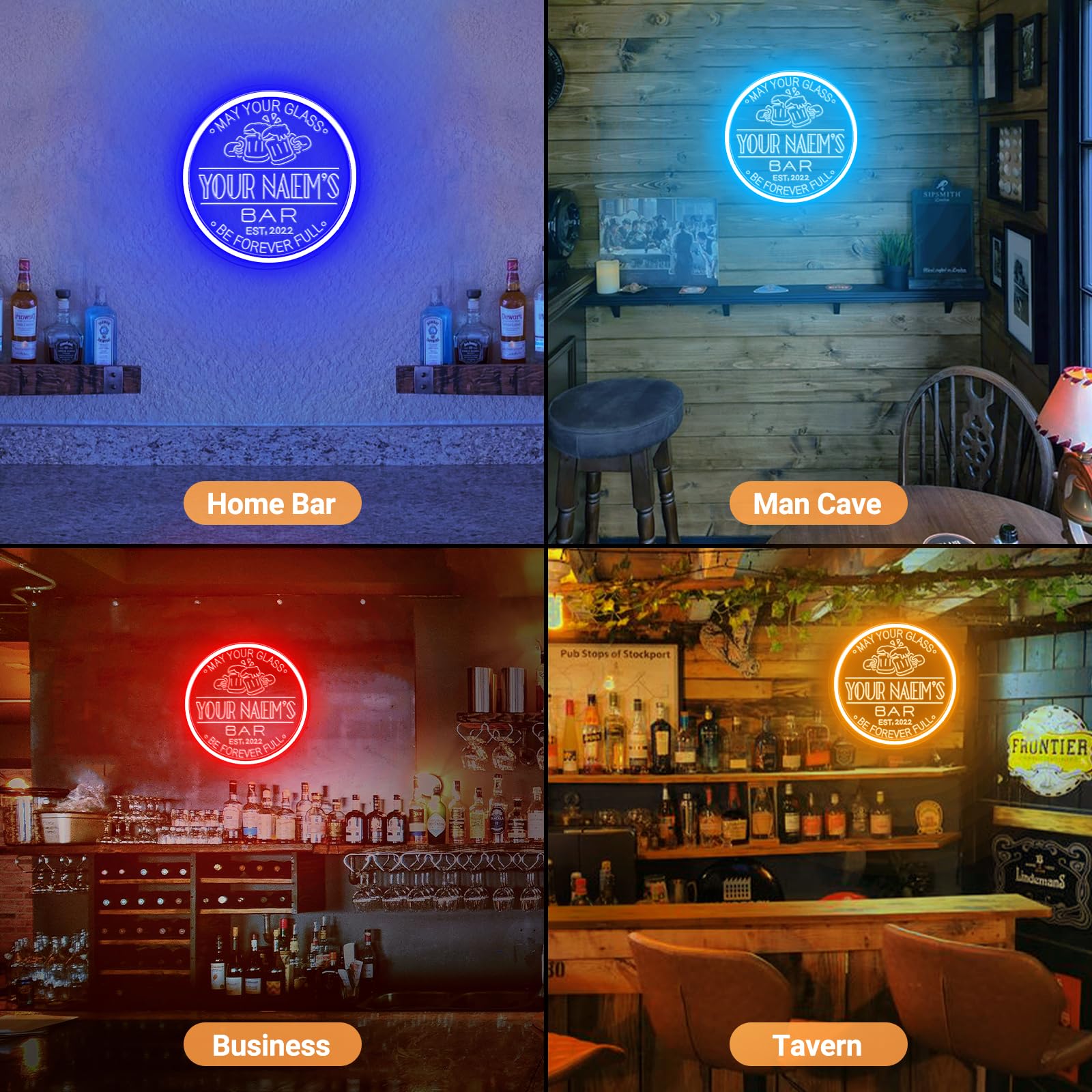 Custom LED Neon Bar Sign - Personalized Name Wall Decor for Man Cave, Dimmable with Remote | 20x20 Inch Pub, Bistro & Home Bar Lighting | Perfect Gift for Dad's Birthday & Men's Home Decor