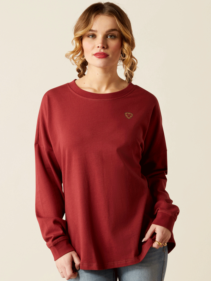 Ariat Women's Tooled Logo Oversized T-Shirt - Burnt Russet | Western Style Casual Tee for Everyday Wear & Outdoor Activities