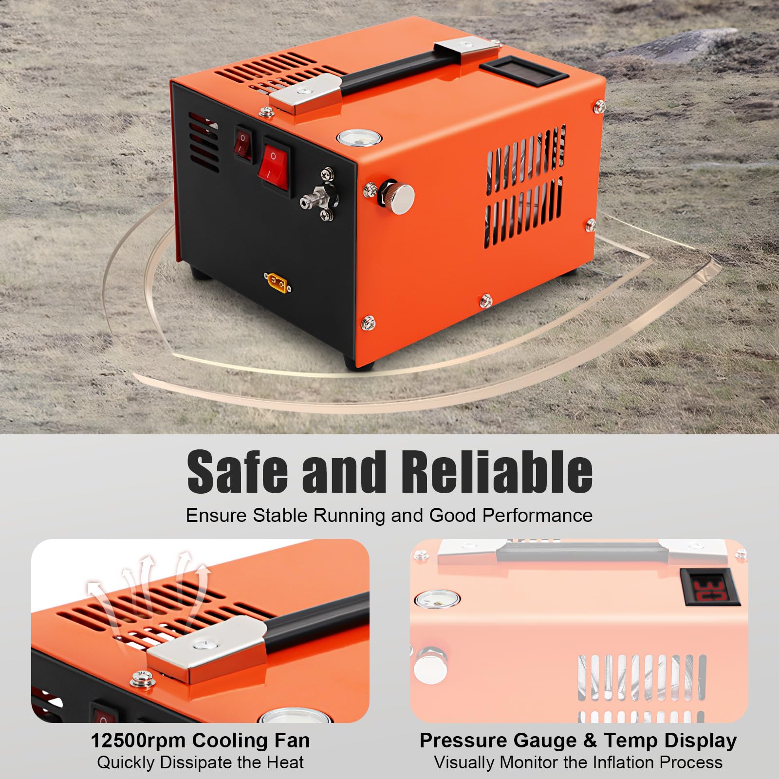 High Pressure PCP Air Compressor 30MPA 4500PSI Electric Airgun Pump with Built-in Transformer & Fan Cooling - 110V Portable Air Compressor for Hunting, Paintball & Airsoft (Orange)