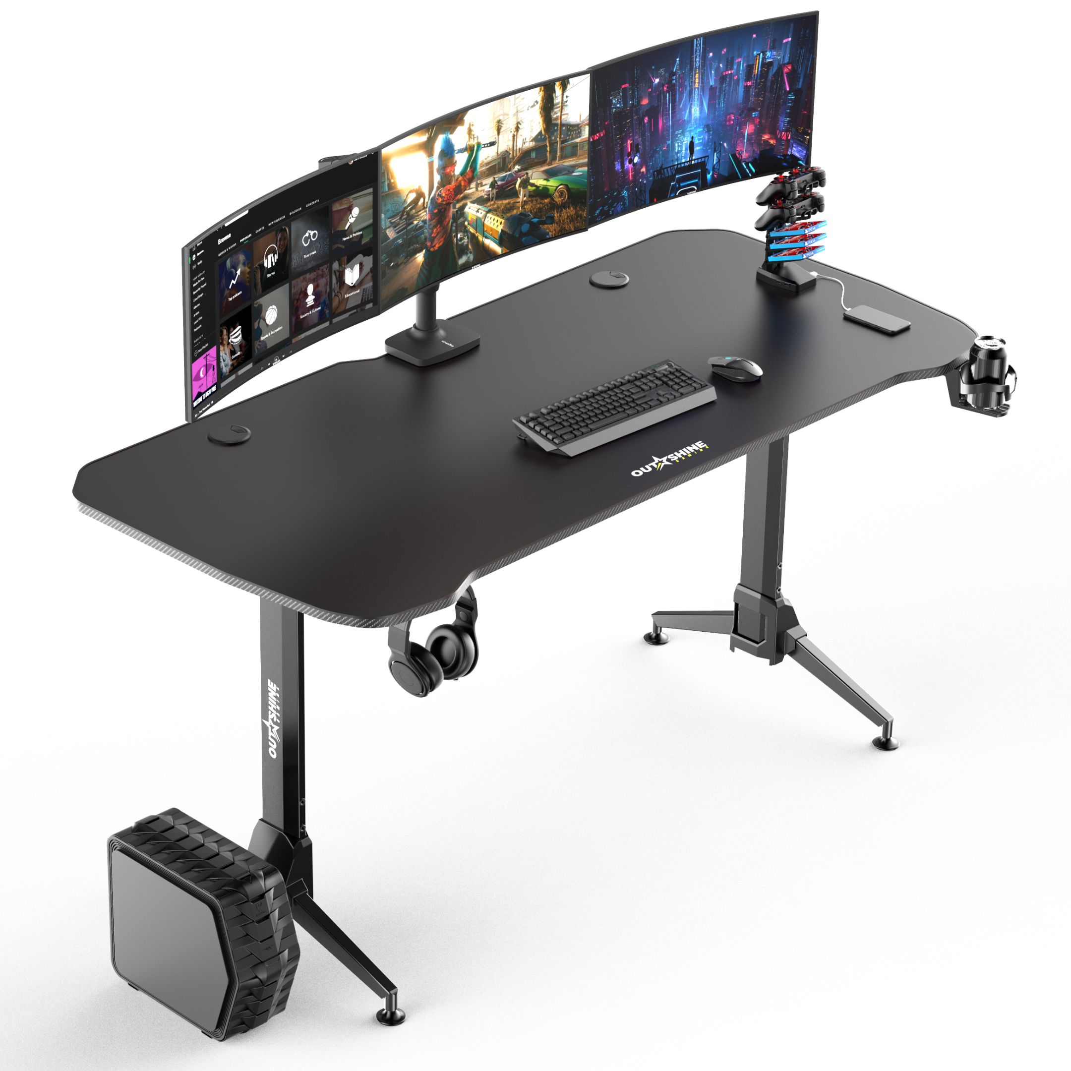 Premium 160cm Wide Gaming Desk - Ergonomic Computer Desk for PC & Console Gamers - Sturdy Home Office Workstation for Streaming & Esports - Perfect for Small Spaces & Multi-Monitor Setups