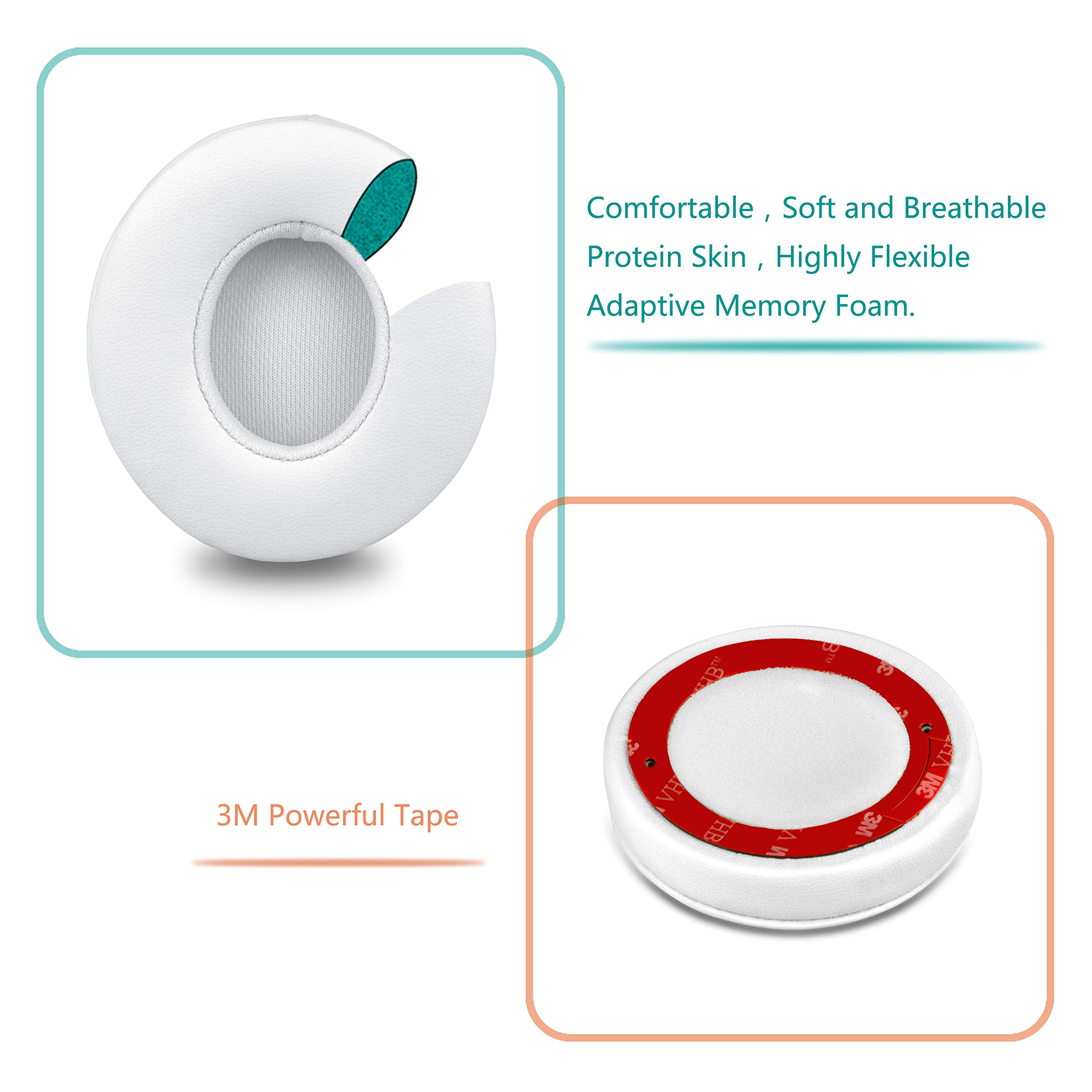Beats Solo Replacement Ear Pads - Soft Breathable Protein Leather with Memory Foam - Compatible with Studio 2 & 3 (Wired/Wireless) - White - Perfect for Gaming, Music & Travel Comfort
