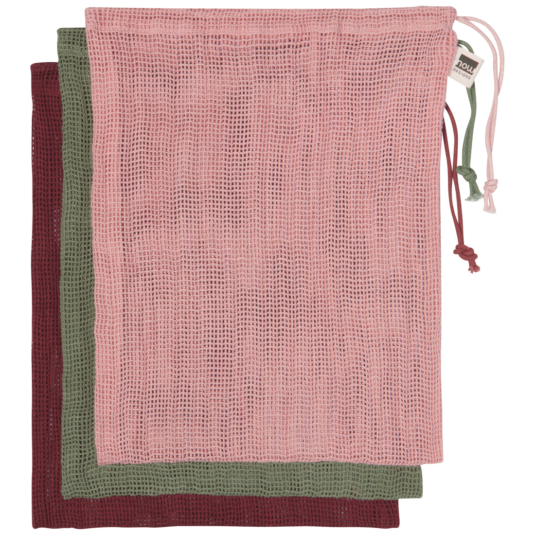 Now Designs Le Marche Blush Reusable Produce Bags - Set of 3 Eco-Friendly Mesh Grocery Bags for Farmers Market & Zero Waste Shopping