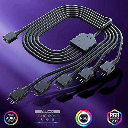 1 to 5 Addressable RGB Splitter Cable - Sync Multiple ARGB Devices for PC Gaming, Case Lighting & Custom Builds