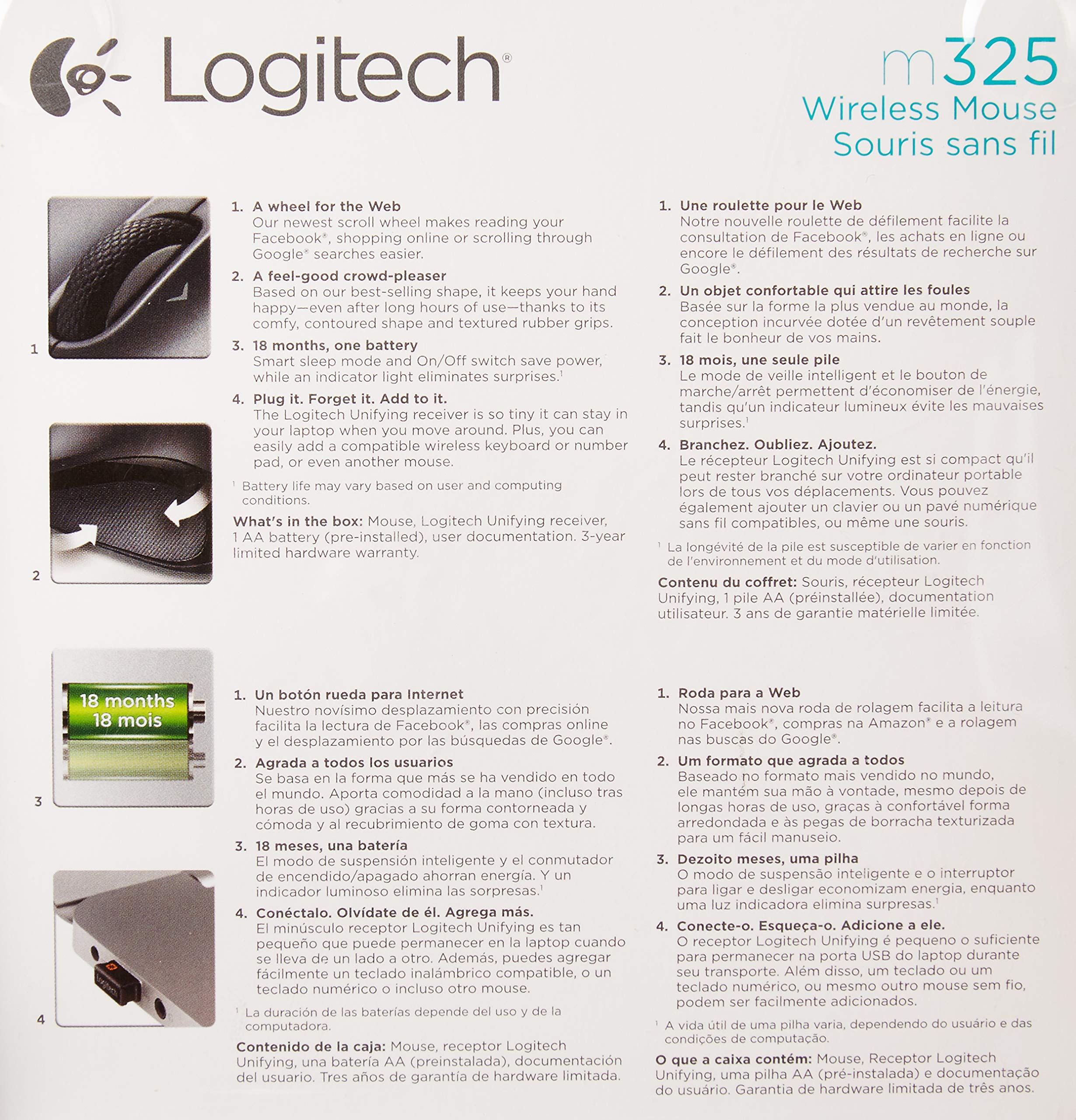 Logitech M325 Wireless Mouse with Comfortable Grip - 910-004166 for Home, Office & Travel Use