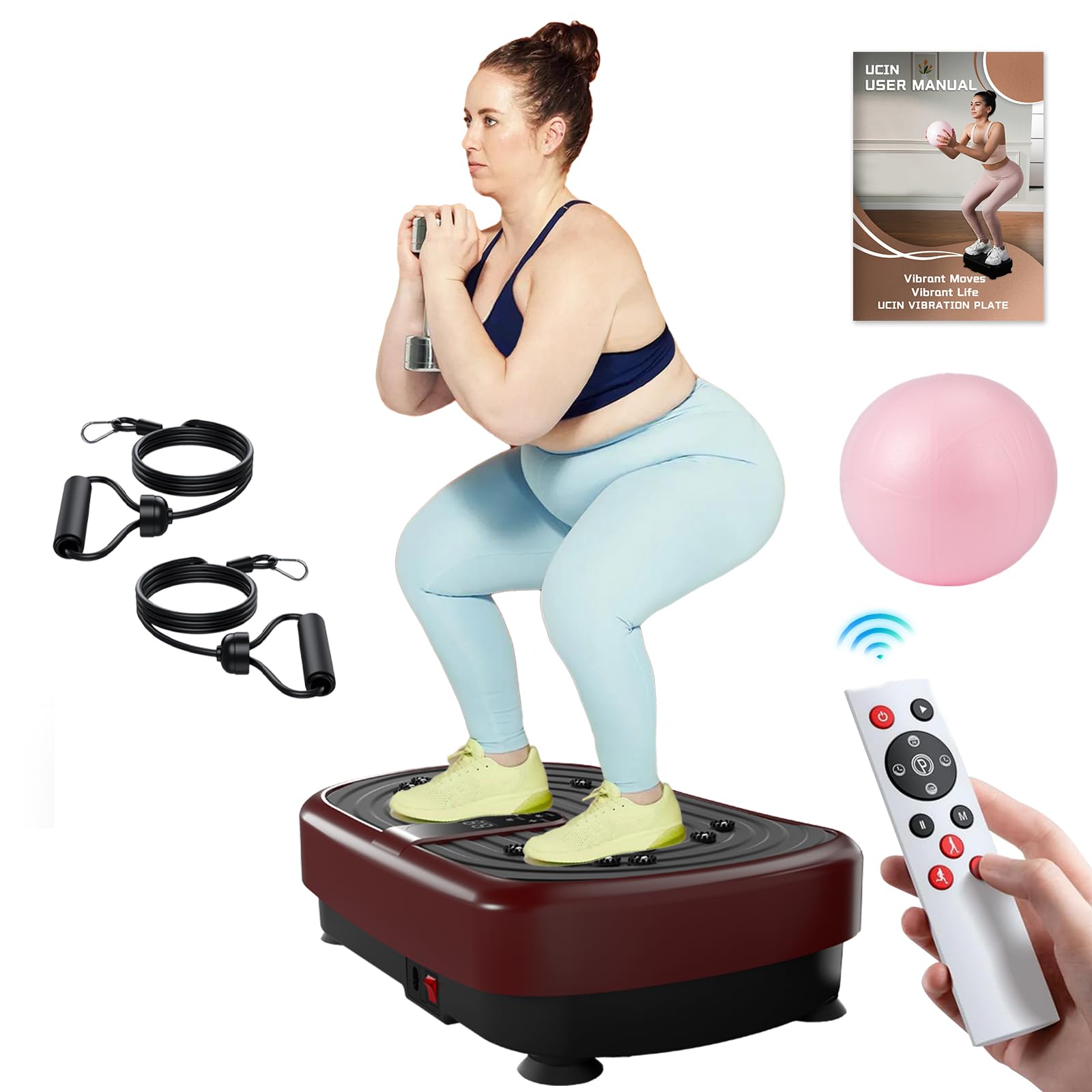 UCIN Vibration Plate Exercise Machine for Weight Loss & Lymphatic Drainage - 330 Lbs Capacity Home Fitness Platform with Resistance Bands & Pilates Ball - Perfect for Home Workouts, Toning & Detox