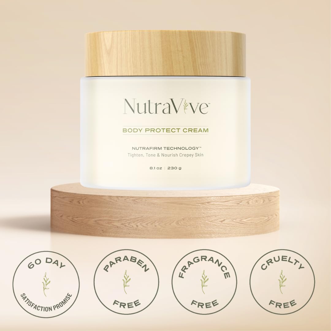 NutraVive Body Protect Cream – Anti-Aging & Firming Moisturizer for Crepey Skin, 8.1 Oz – Tighten, Tone & Nourish Dry Skin – Full Body Lotion for Collagen Boost & Skin Protection – Perfect for Mature Skin Care Routine & Daily Hydration