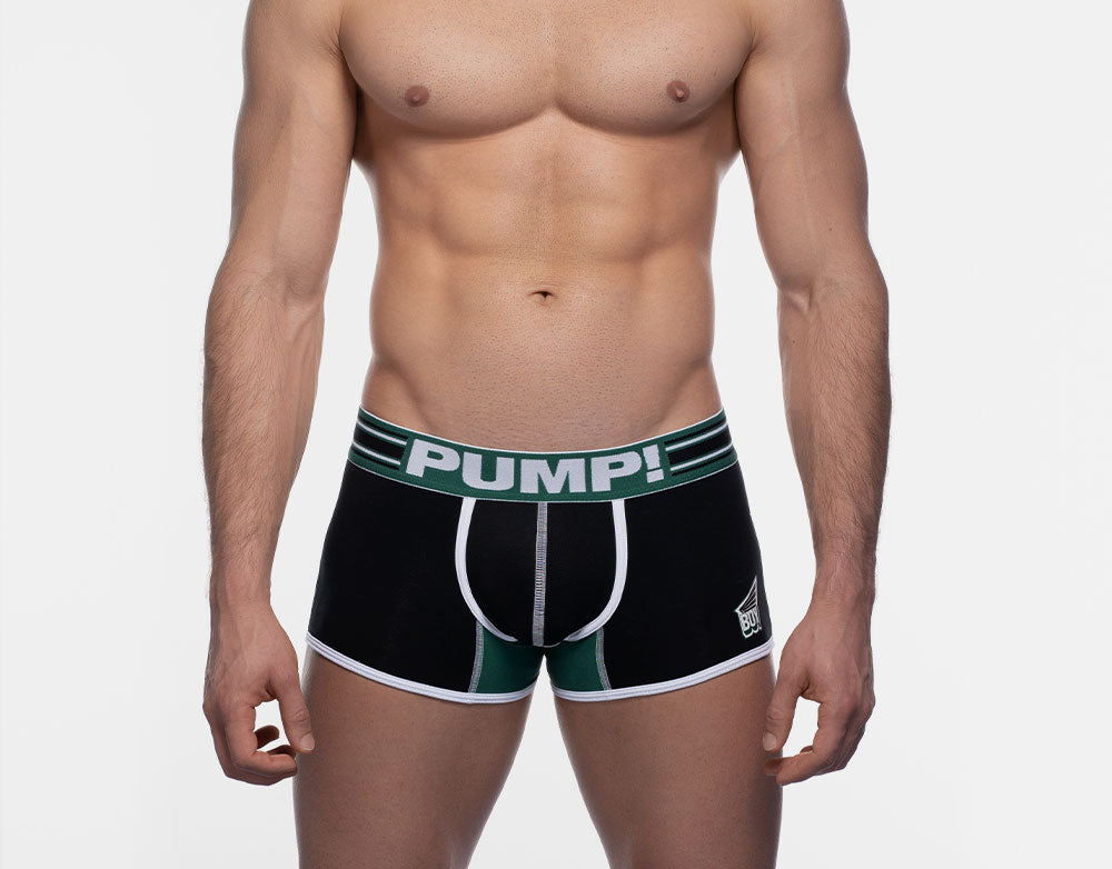 PUMP! Performance Boost Boxer Briefs for Men - Black/Green - Moisture Wicking, Breathable & Supportive Underwear for Workout, Running & Gym