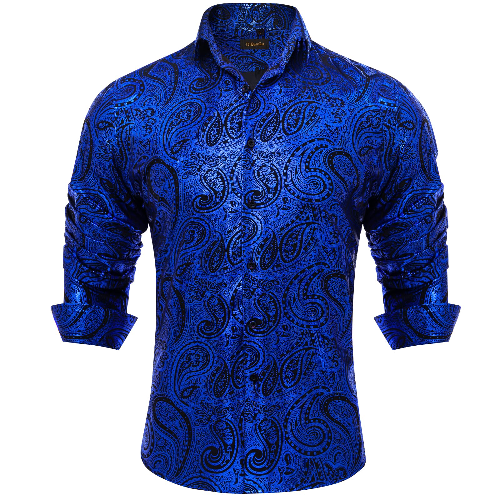 DiBanGu Men's Paisley Print Dress Shirt - Luxury Long Sleeve Button Down Shirt for Wedding, Prom & Formal Events | Regular Fit Shiny Business Casual Shirt for Office, Party & Special Occasions