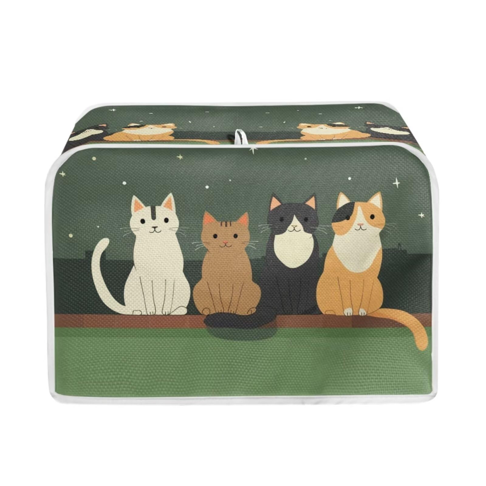 Cartoon Cat Print Toaster Oven Cover - Washable Anti-Dust & Anti-Fingerprint Bread Machine Cover for Most 2 Slice Toasters - Perfect for Kitchen, Breakfast & Small Appliance Protection