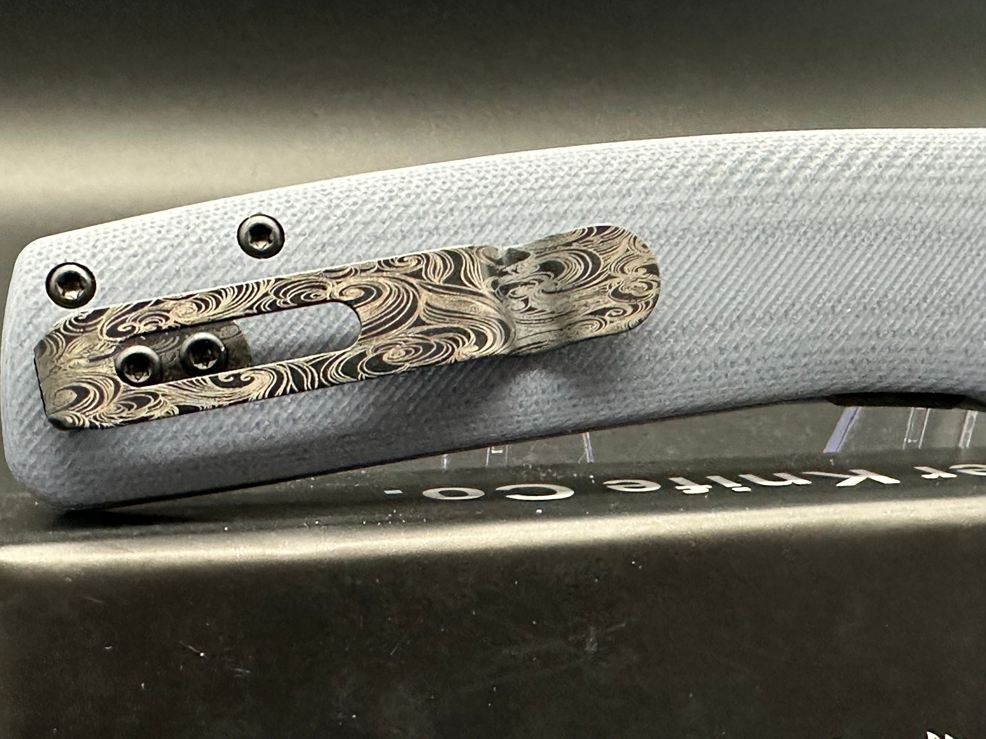 Asher Knives Spiro - Grey Scales Sea of Snakes Etch Blade & Clip (Factory Second) | Tactical EDC, Outdoor Survival, Camping & Hunting Knife