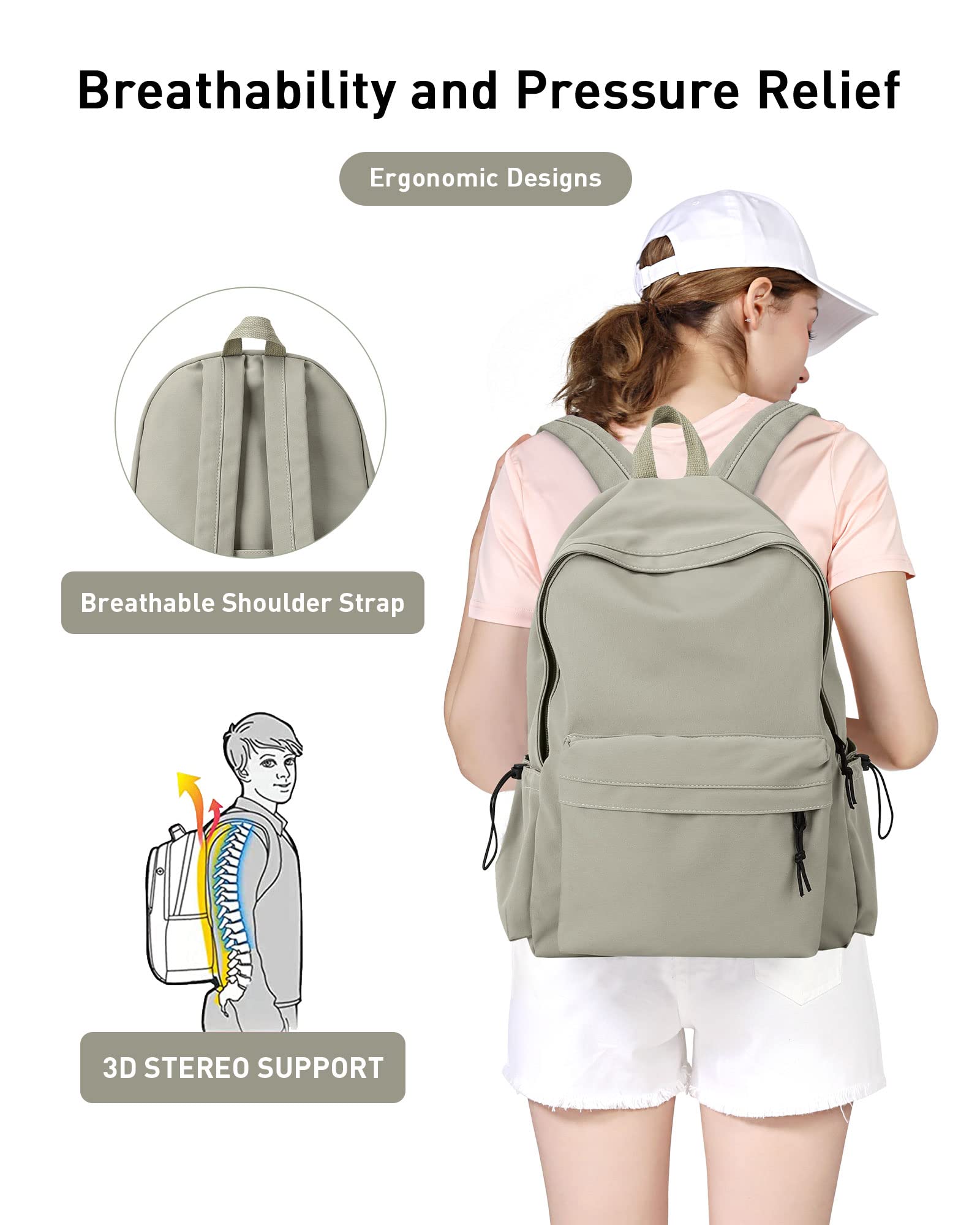 BJLFS Water Resistant School Backpack for Teens - Lightweight Green Book Bag for Middle & High School Girls & Boys | Perfect for Daily Use, Travel & Outdoor Activities