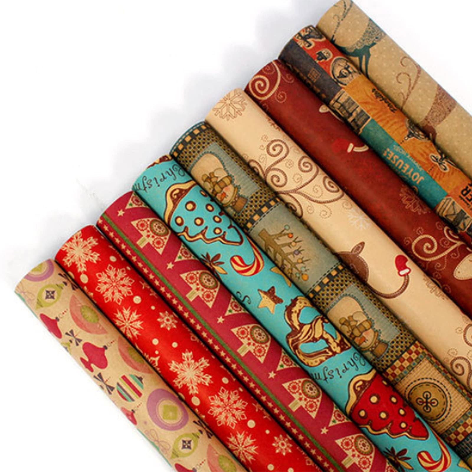 JUWRX Christmas Wrapping Paper - Festive Holiday Gift Wrap with Plaid, Barn, Moose & Seasonal Patterns (70cm x 50cm, Multicolor) - Perfect for Christmas Presents, Party Decorations & Holiday Crafts