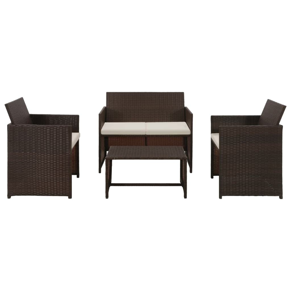 **4-Piece Brown Poly Rattan Outdoor Patio Furniture Set with Cushions - All-Weather Sectional Sofa, Lounge Chairs & Conversation Set for Backyard, Garden, or Poolside Relaxation**