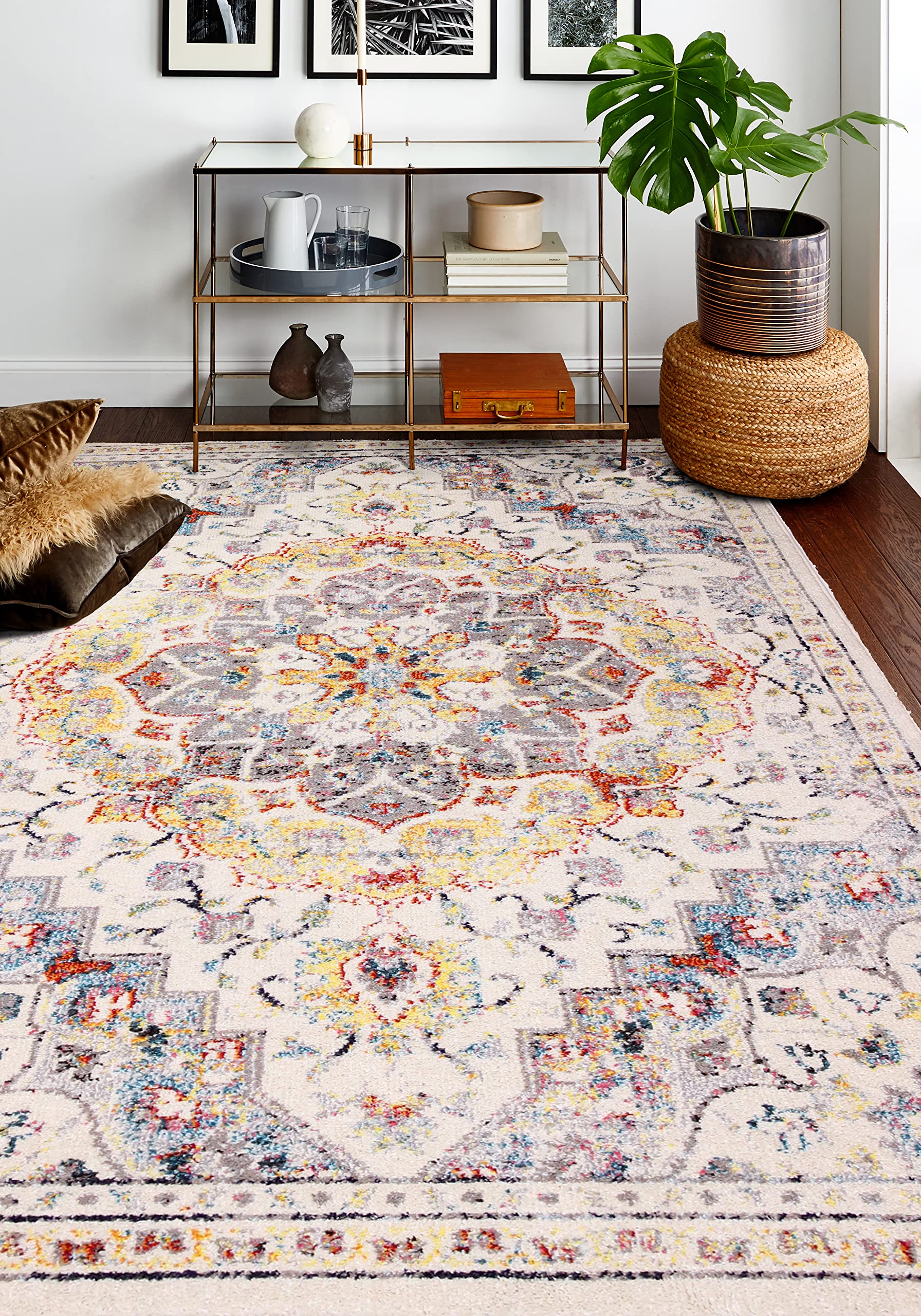 Bashian Collection Luxury Power Loom Polypropylene Area Rug - 8.6’ x 11.6’ Ivory Home Decor for Living Room, Entryway, Hallway | Soft & Durable Runner Rug for High-Traffic Areas