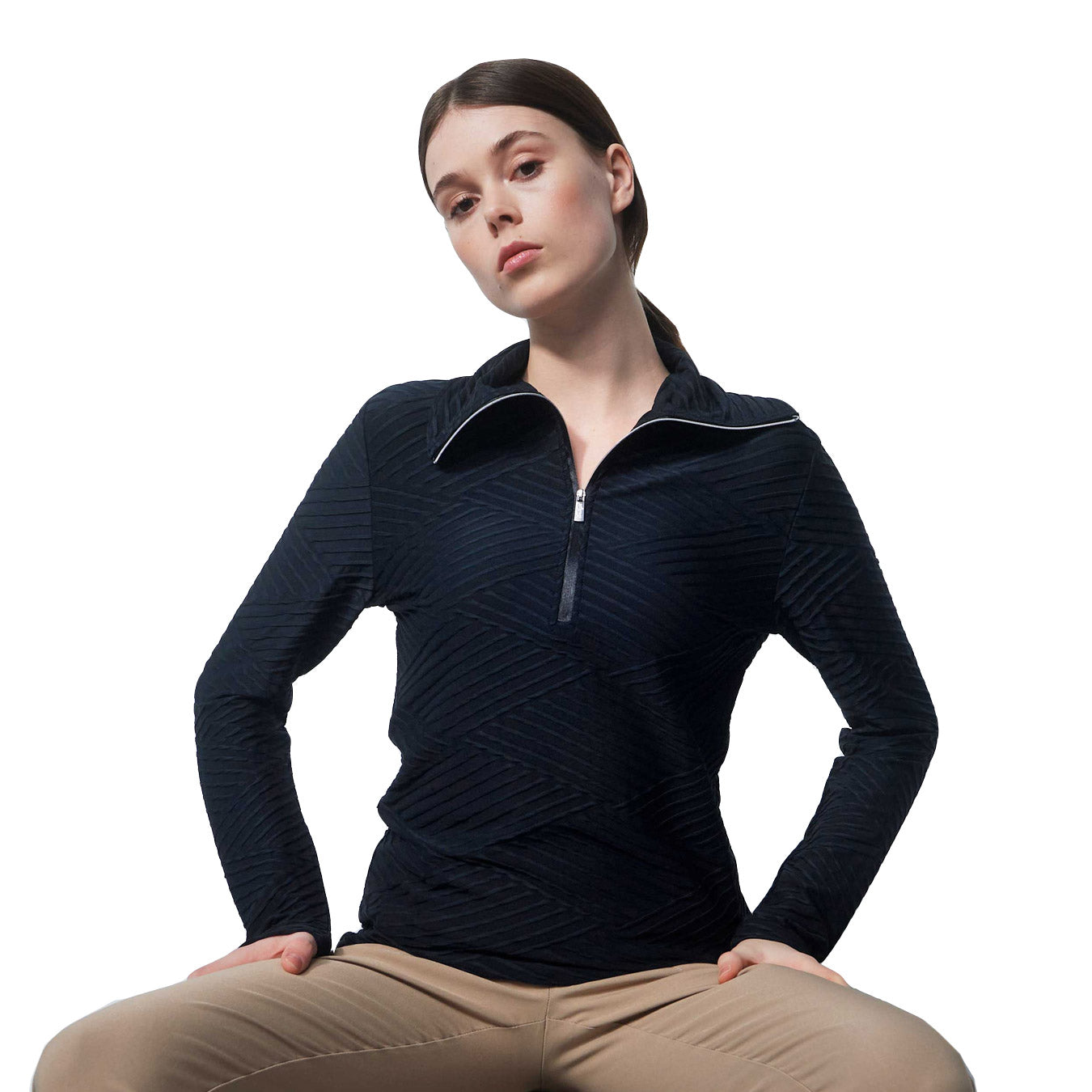 Women's Daily Sports Florence Roll Neck Long Sleeve 1/4 Zip Golf Shirt - Perfect for Golfing, Running & Outdoor Activities