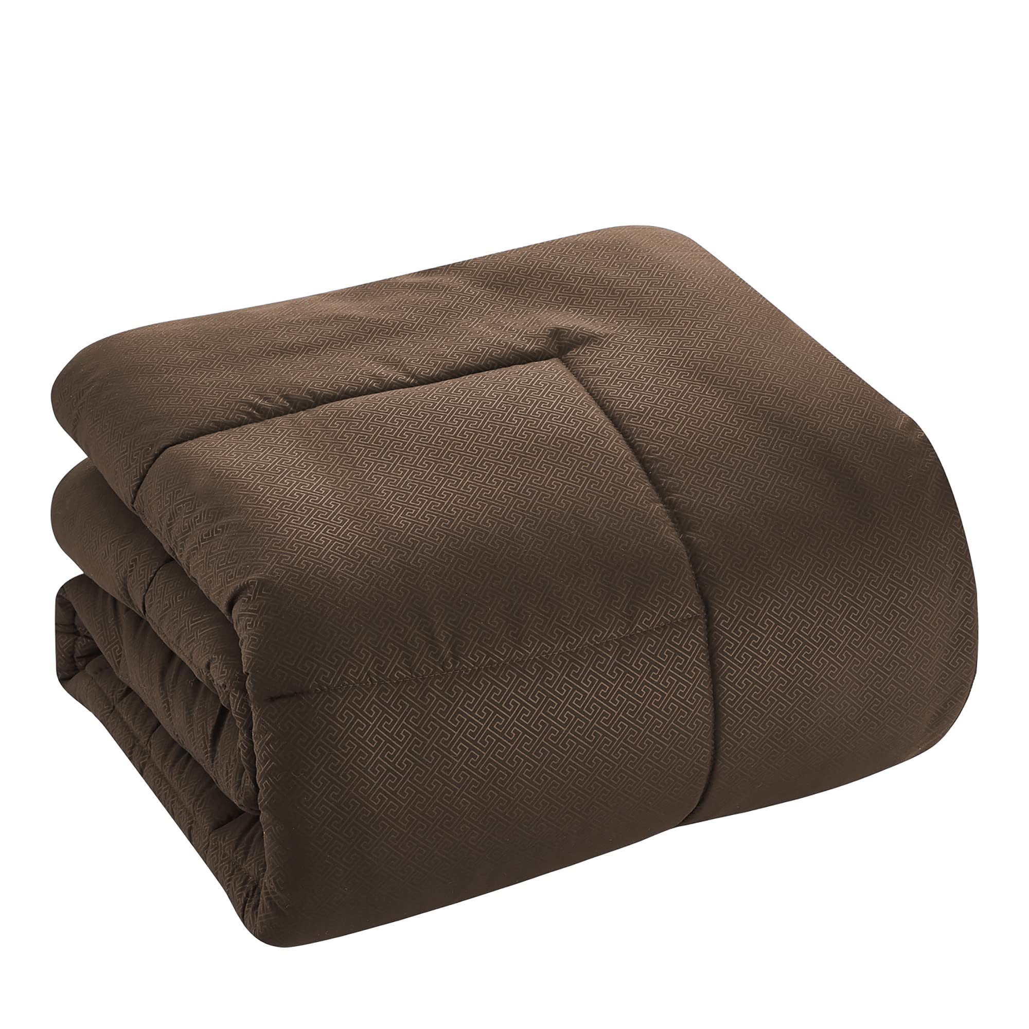 Queen Size 8-Piece Comforter Set with Bed Skirt, Fitted Sheet, Flat Sheet, 2 Pillowcases & 2 Shams - Greek Key Chocolate Pattern - Complete Bedding Solution for Master Bedroom, Guest Room & Dorm Decor
